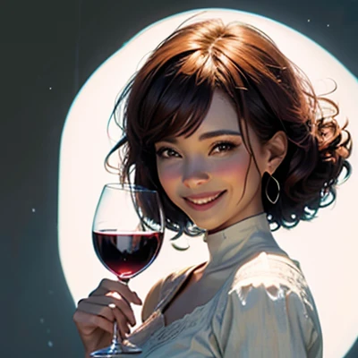 short digital perm　Smiling with wine in hand