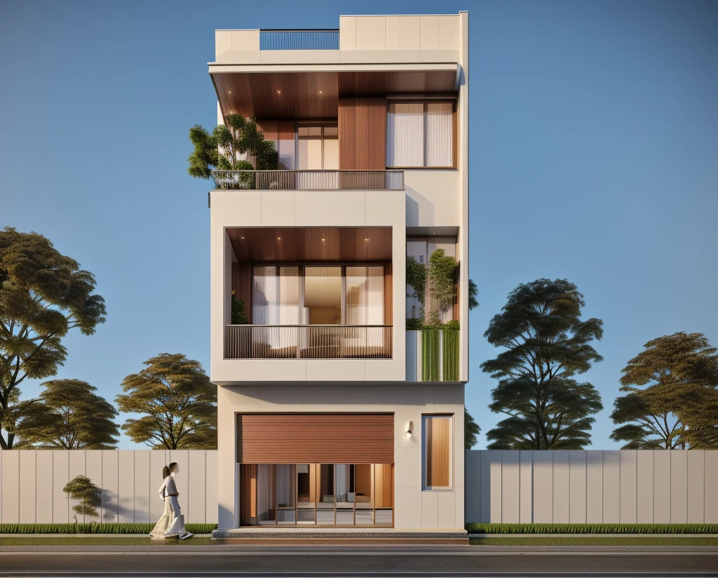 rendering of a modern residential townhouse, professional render, wide angle exterior 2023, highly detailed render, high quality rendering, realistic render, architectural render, high-quality render, detailed rendering, hyper-realistic render, hyper - realistic render, very realistic 3 d render, high render, realistic rendering, very realistic render