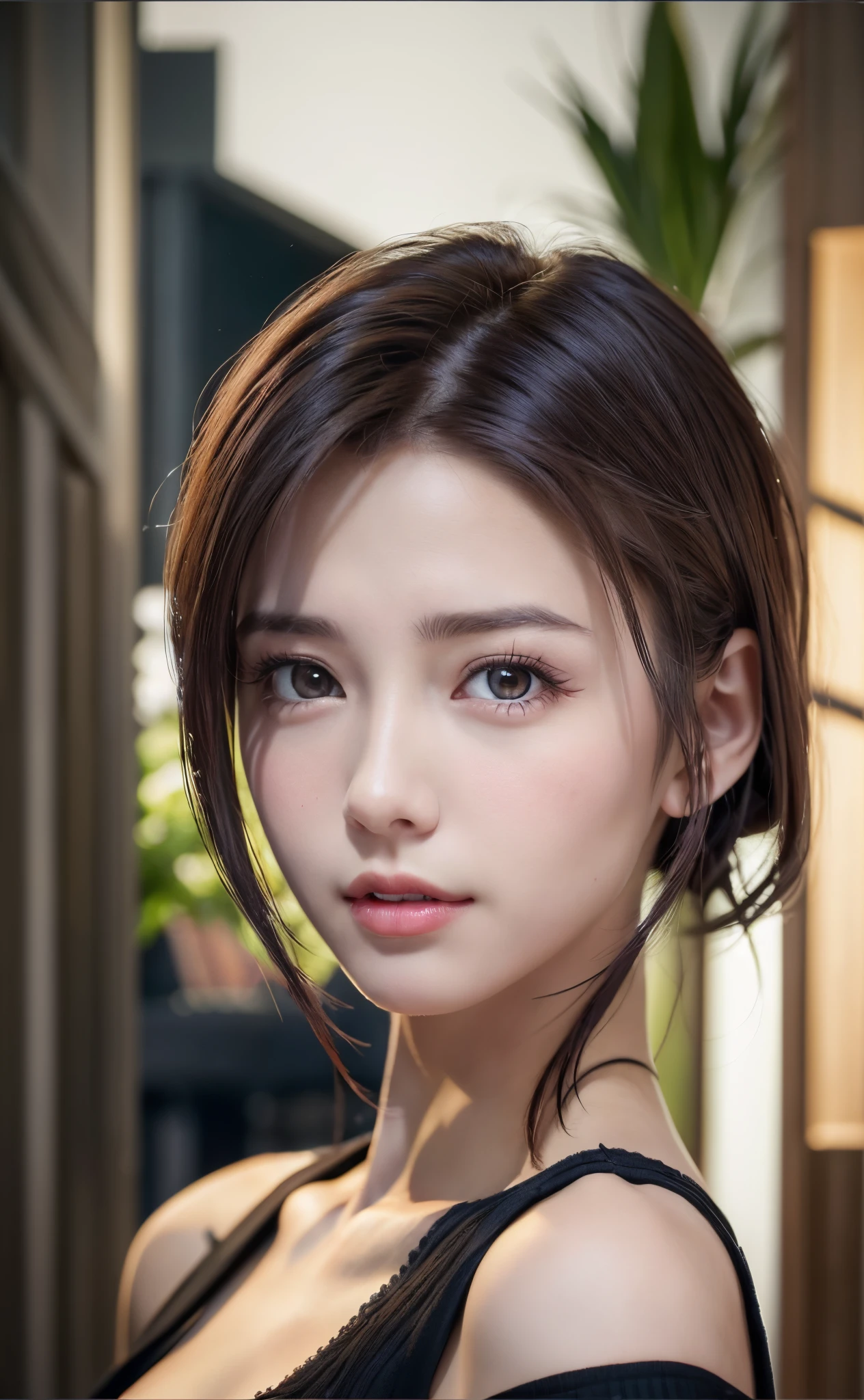 (8K, Photorealistic, Raw photo, of the highest quality: 1.3), (1girl in), Super beautiful, (Realistic face), (boyish, Silver Color Berry Shorthair), Beautiful , Glare that captivates the viewer, Beautiful expression, Beautiful breasts, (Realistic skin), Be...