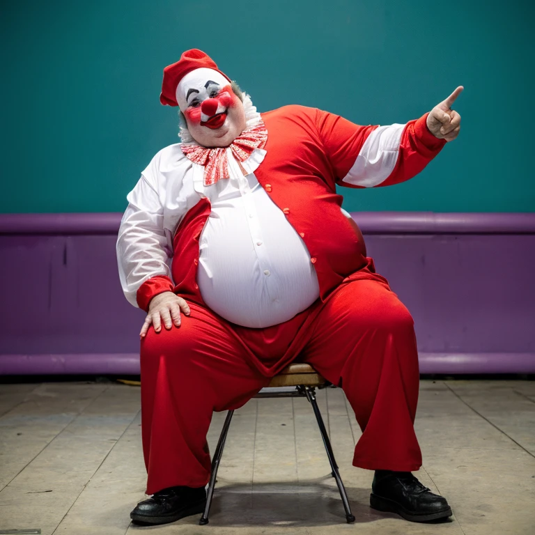 The clown man is so fat that he can&#39;t stand up.