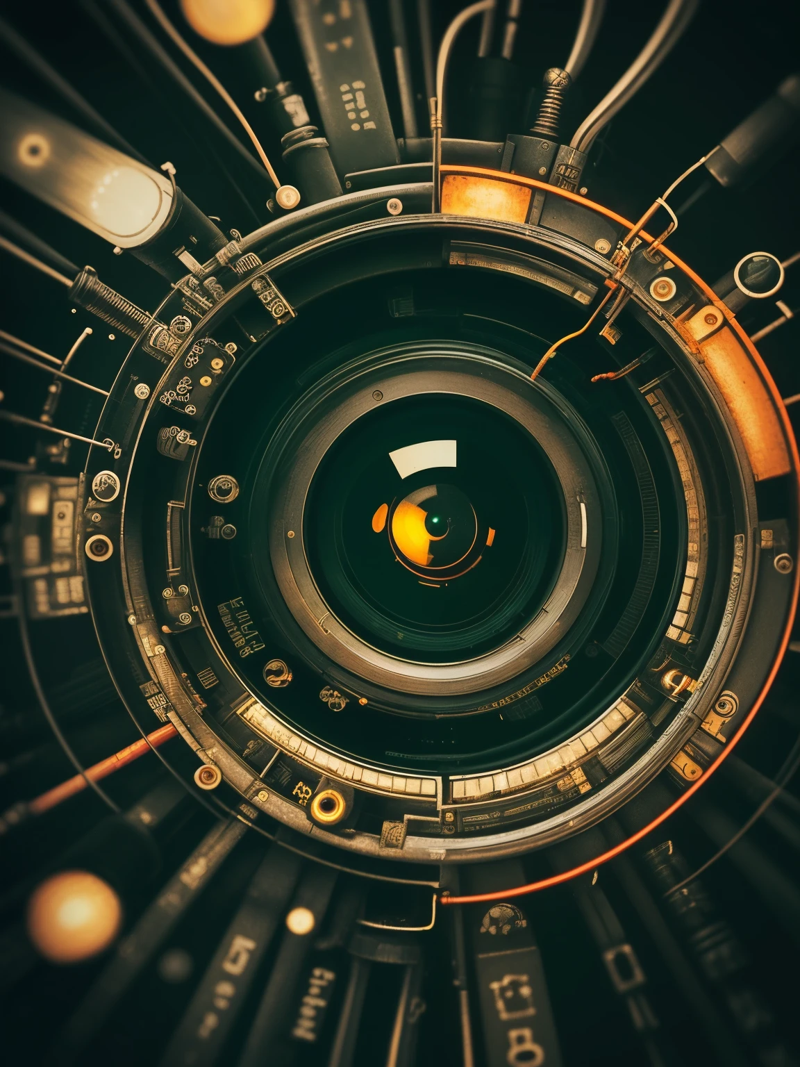 A Surreal Dreamland,black and white manga style,steampunc,CPU,screw,diodes,Spotlights,Red wires,electrical wires,green wire,black wire,glass button,metal switch,Neat and symmetrical,clean linework,minimal style,no shadow,Titanium,very high res,Wallpapers,Add details,Clarity enhancement,Detail enhancement,Macro camera,Background bokeh/bokeh