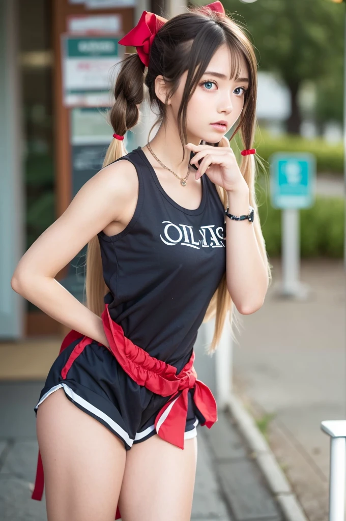 1girl, 16yo, blonde hair, very long hair, twintails, red ribbon, blue eyes, shy, ,akizuki airi, blonde_hair, blue eyes, twintails, very_long_hair, hair_ornament red, hair_scrunchie red, medium_breasts,akizuki airi, blonde_hair, blue eyes, twintails, very_long_hair, hair_ornament red, hair_scrunchie red, medium_breasts,