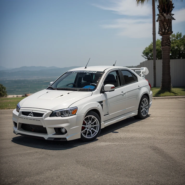 A white 2010 Mitsubishi evo x as a Lego