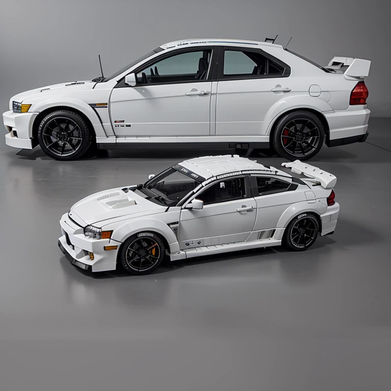 A white 2010 Mitsubishi evo x as a Lego