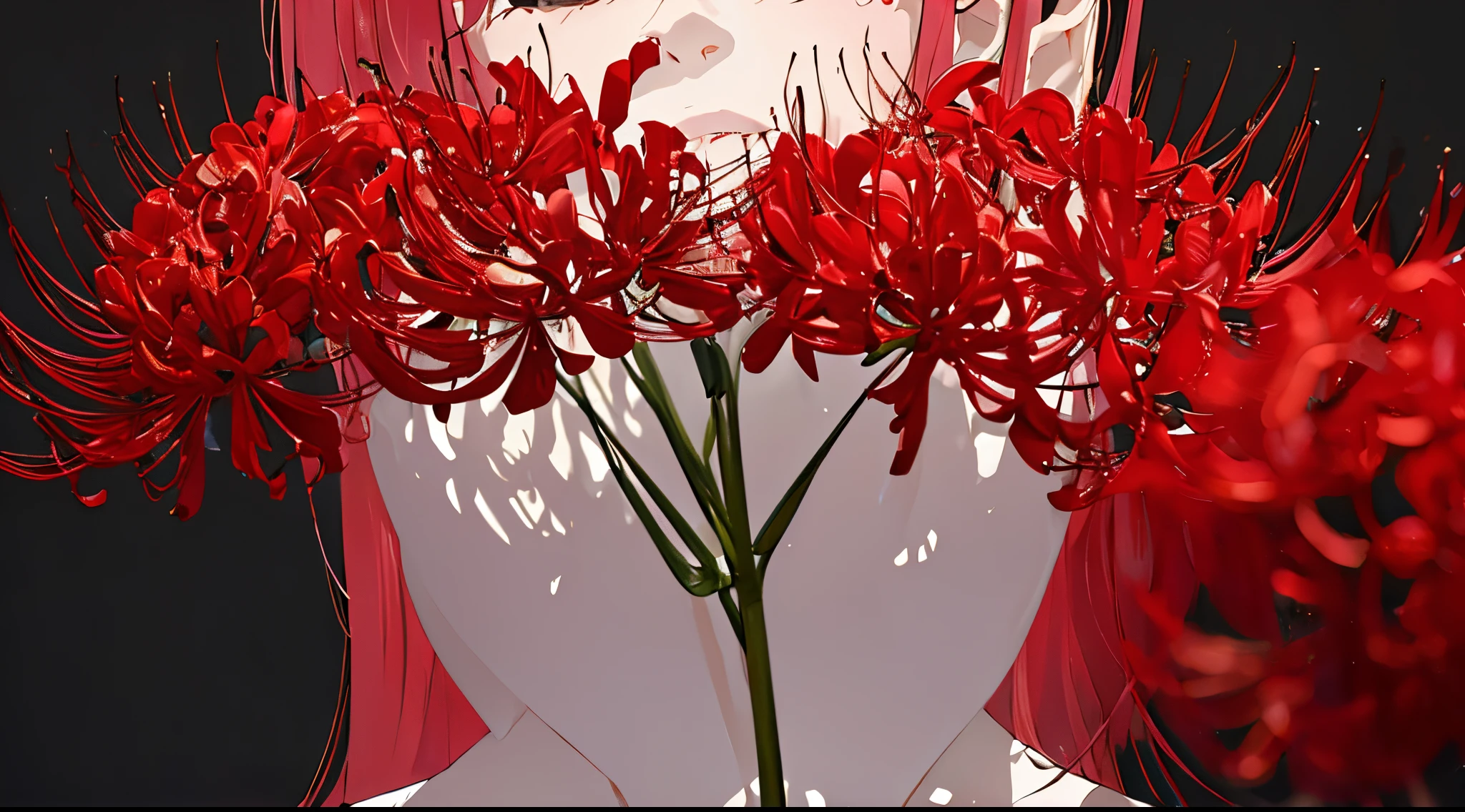 (masterpiece:1.3),(best quality:1.2),8k,absurdres,unity 8k wallpapper,(extremely detailed:1.3),highestres,highres,Amazing,illustration,beautiful studio soft light,stunningly beautiful,incredibly absurdres,vibrant details,cinematic lighting,moody lighting,pixiv,award-winning,professional,highly detailed,perfect detailed face,own hands together,
1girl,red flower,(manjusaka:1.1),(holding solo flower:1.1),portrait, dresackground, black background,