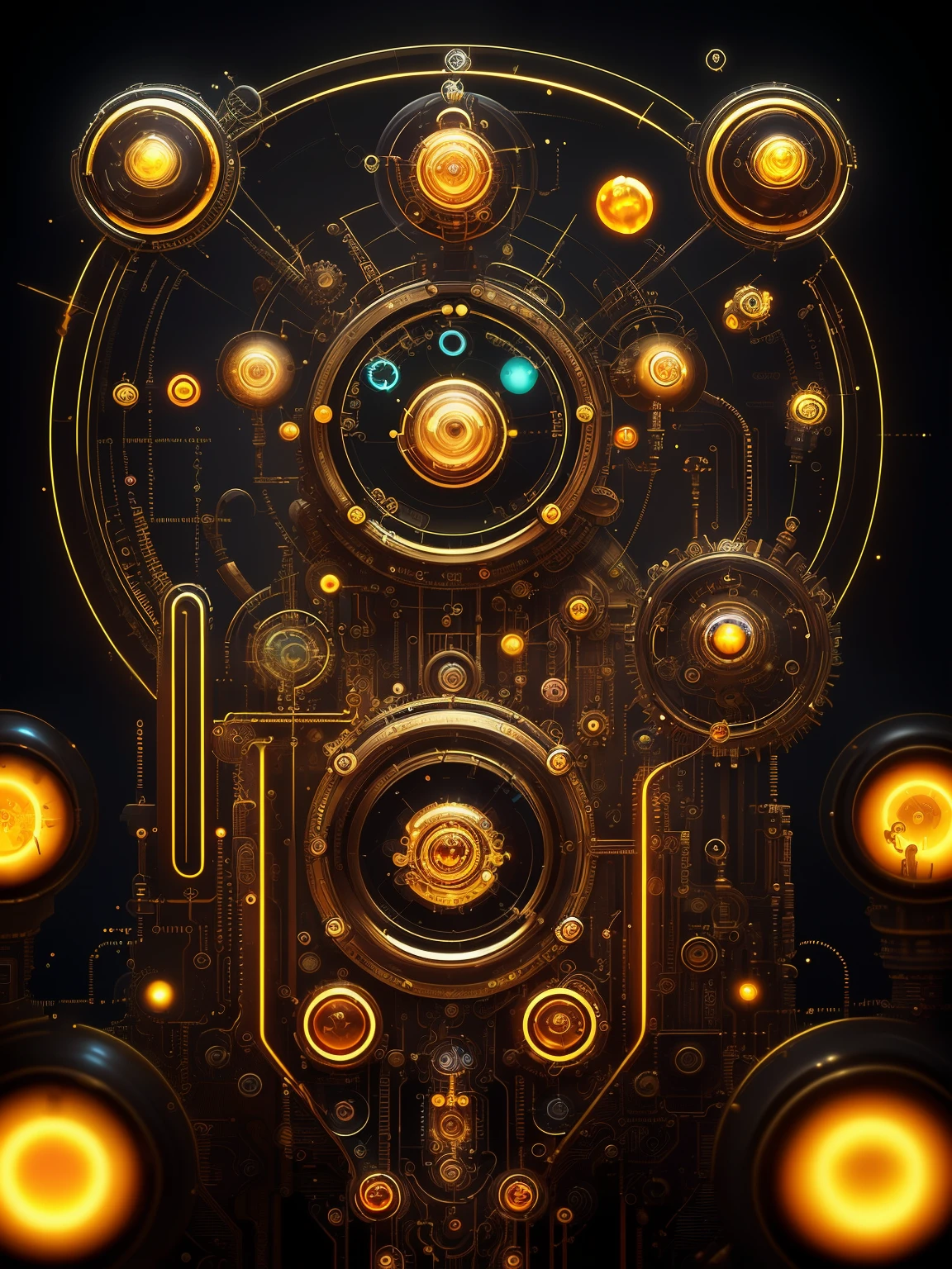 A Surreal Dreamland，steampunc，CPU model，diodes，Spotlights，glass button，metal switch，arc-shaped，Neat and symmetrical，clean linework，minimal style，no shadow，Titanium,very high res，Wallpapers，Add details，Clarity enhancement，Detail enhancement，Macro camera，Background bokeh/bokeh