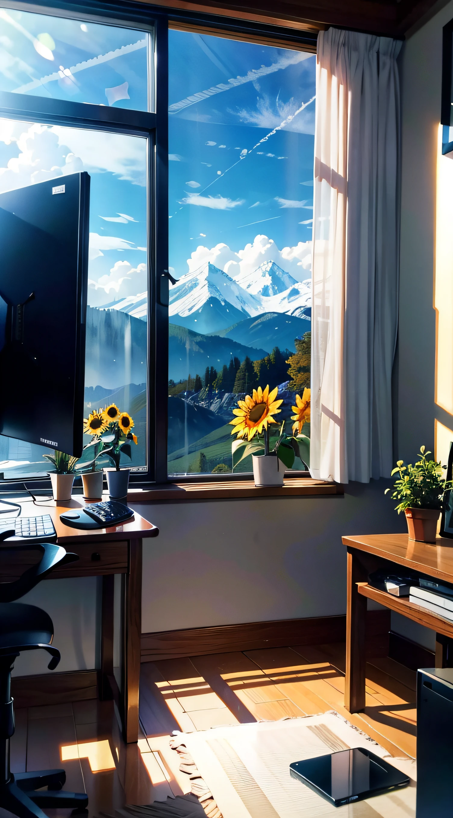 best composition、masutepiece、Sunflower picture and sunflower model in the middle of the picture