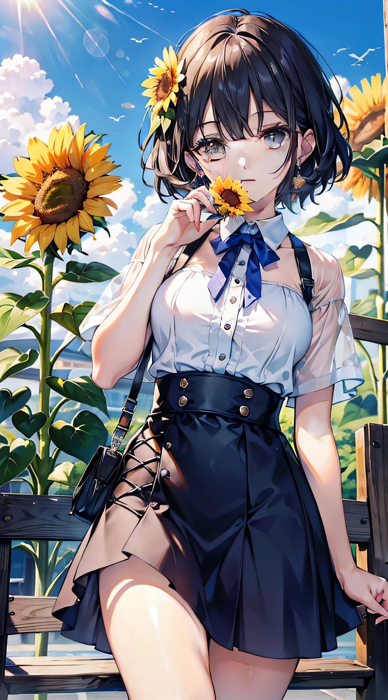best composition、masutepiece、A half-finished painting with paint applied from a sunflower sketch.
