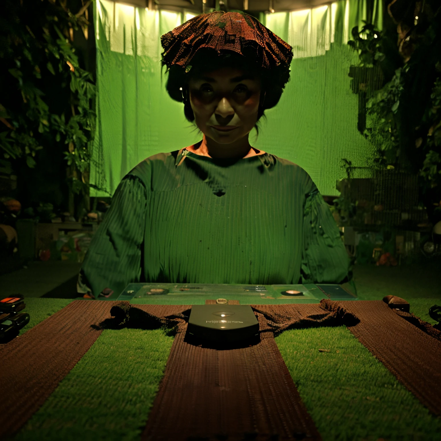 anime, deejaying girl, dj, dj girl, headphones, rave, (highest picture quality),masterpiece,best quality,extremely detailed CG wallpaper, ultra_detailed,(Cinematic Lighting:1.1), (cold face), green eyes, 1girl, solo, dark-green_hair, short_hair, masterpiece, best quality, glasses