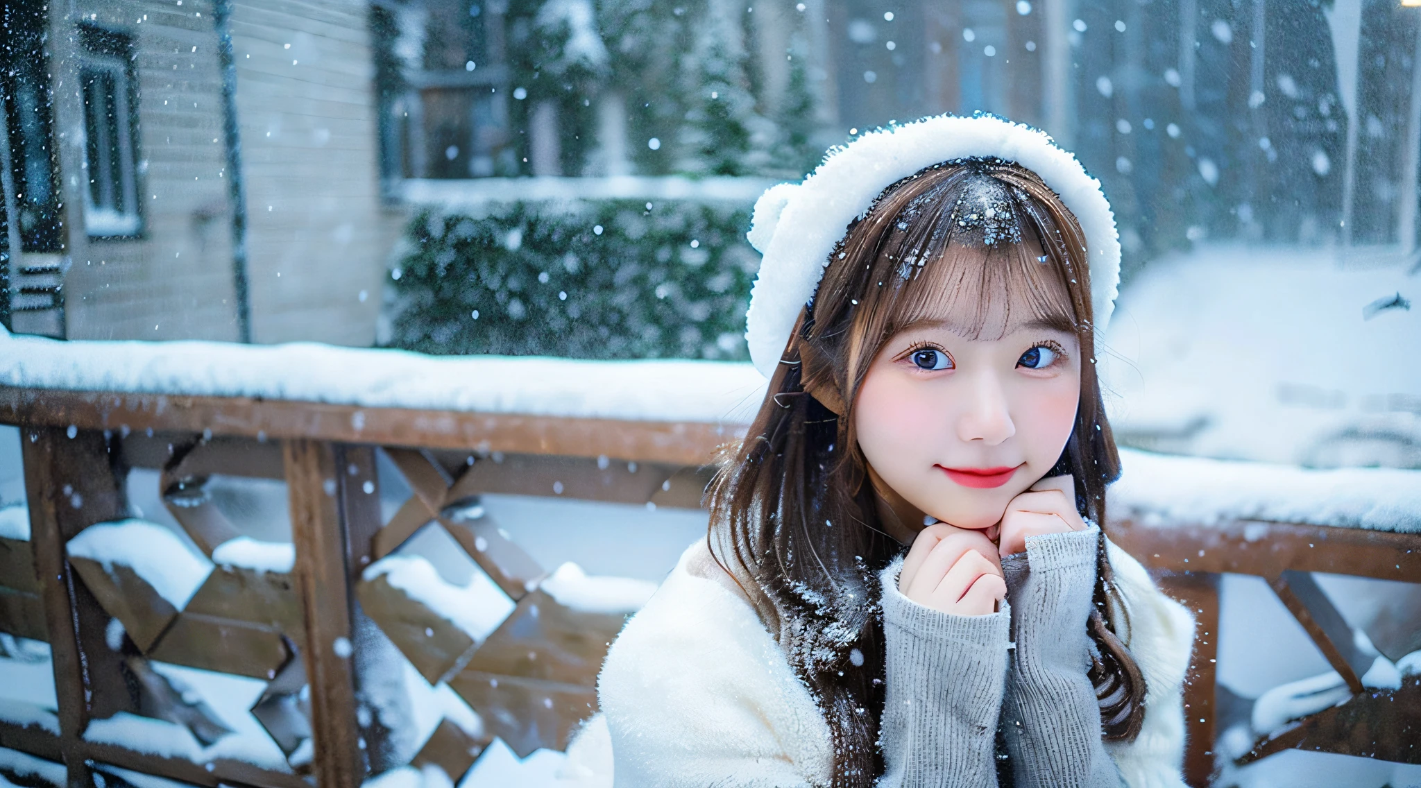 Cute lace queen 18 years old wearing a gray miniskirt、tome'It's snowing outside