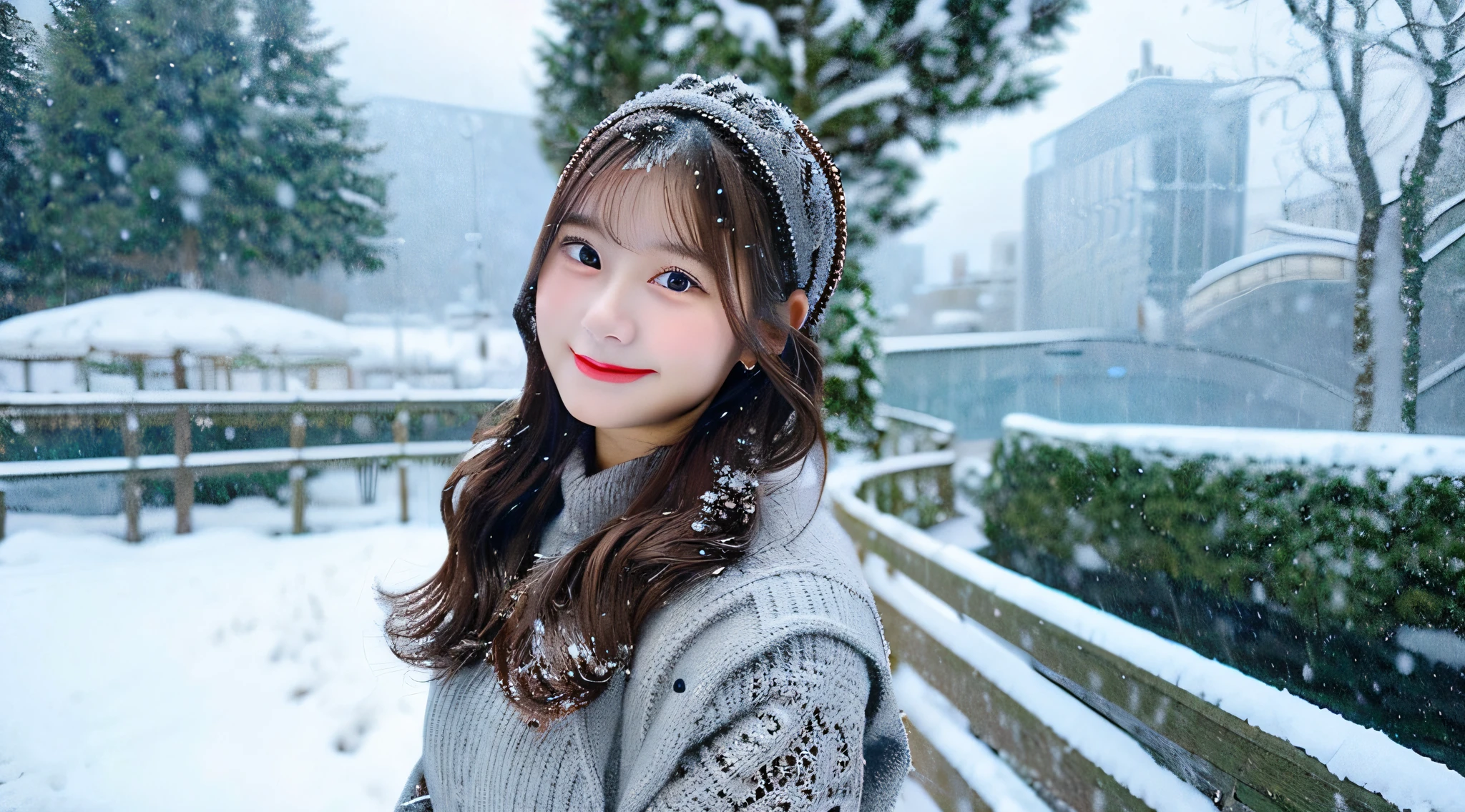 Cute lace queen 18 years old wearing a gray miniskirt、tome'It's snowing outside