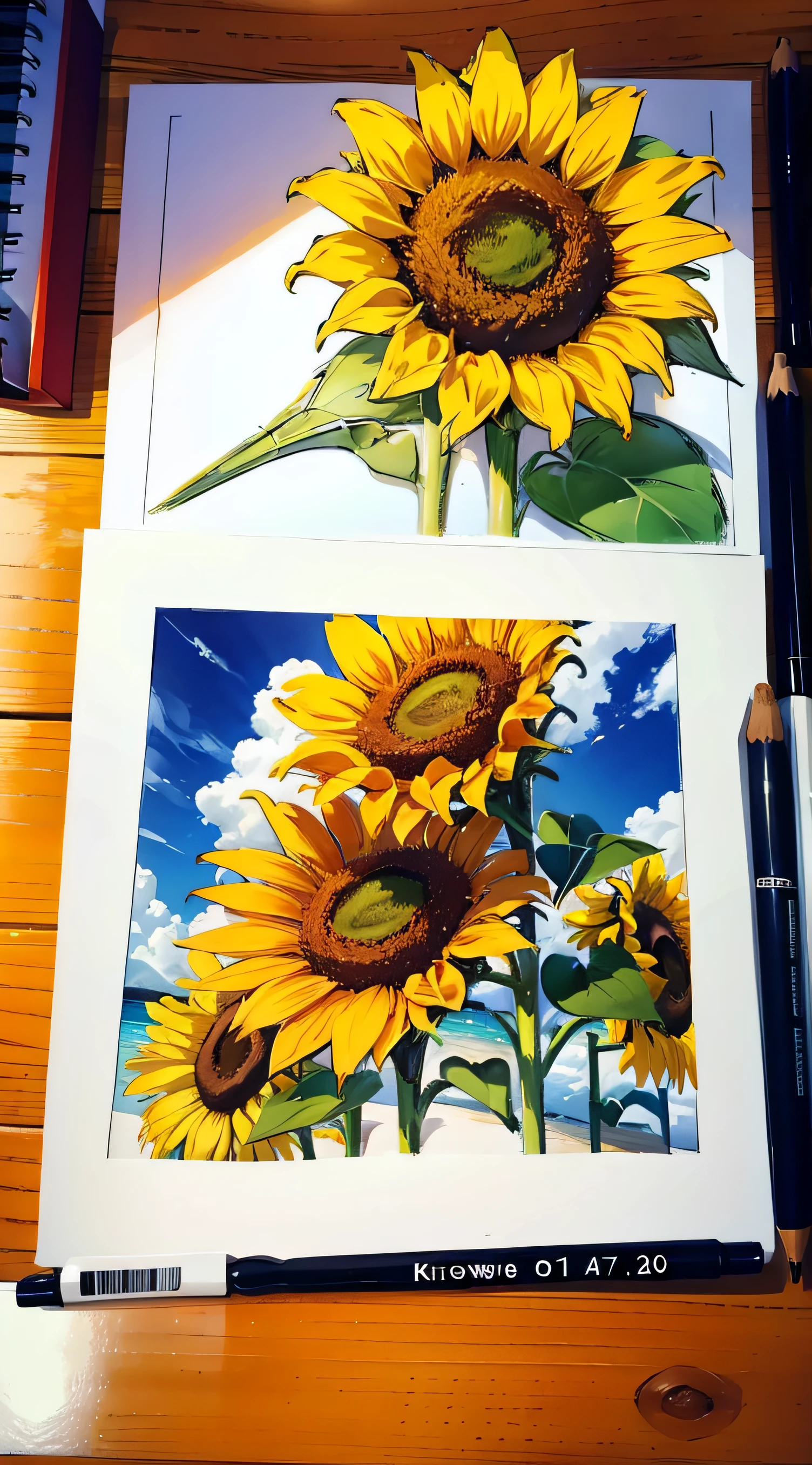 best composition、masutepiece、Sunflower picture and sunflower model in the middle of the picture
