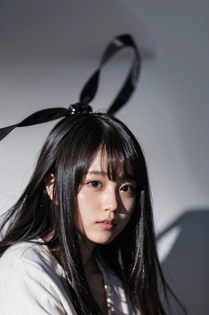 top-quality、​masterpiece、超A high resolution、Raw foto、1girl in、Eyes and faces with detailed、Black background、Long hair、asian human