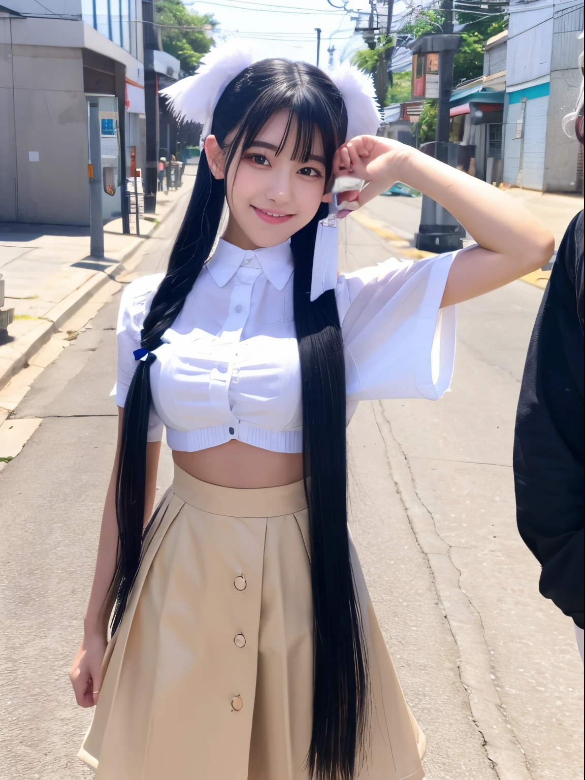 white hair Twin-tailed doress girl with idol VTuber Standing Picture