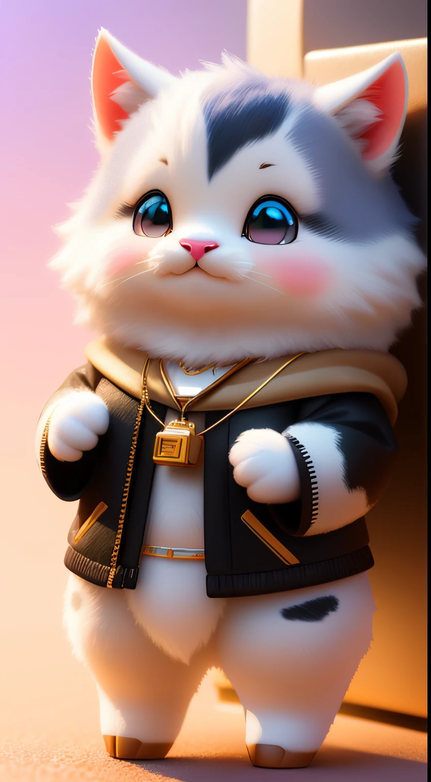 cute super realistic cow, different colored eyes, Wearing a necklace, Chibi, cute and fluffy, Logo Design, cartoon, movie lighting effects, Charming, 3D vector art, Cute quirky, Fantasy Art, Background bokeh, handdraw, Digital Painting, Soft lighting, Isometric style, 4K resolution, lifelike rendering, Highly detailed clean, Vector image, Realistic Masterpiece, Professional Photography,  Space background, Flat white background, isometric, vibrant vector