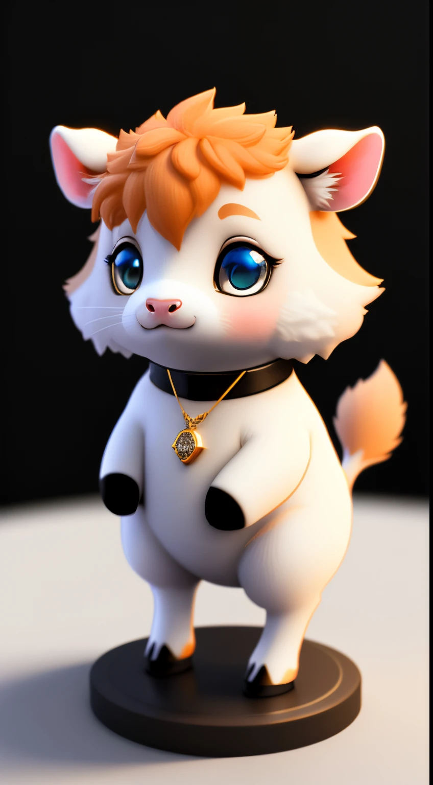 cute super realistic cow, different colored eyes, Wearing a necklace, Chibi, cute and fluffy, Logo Design, cartoon, movie lighting effects, Charming, 3D vector art, Cute quirky, Fantasy Art, Background bokeh, handdraw, Digital Painting, Soft lighting, Isometric style, 4K resolution, lifelike rendering, Highly detailed clean, Vector image, Realistic Masterpiece, Professional Photography,  Space background, Flat white background, isometric, vibrant vector