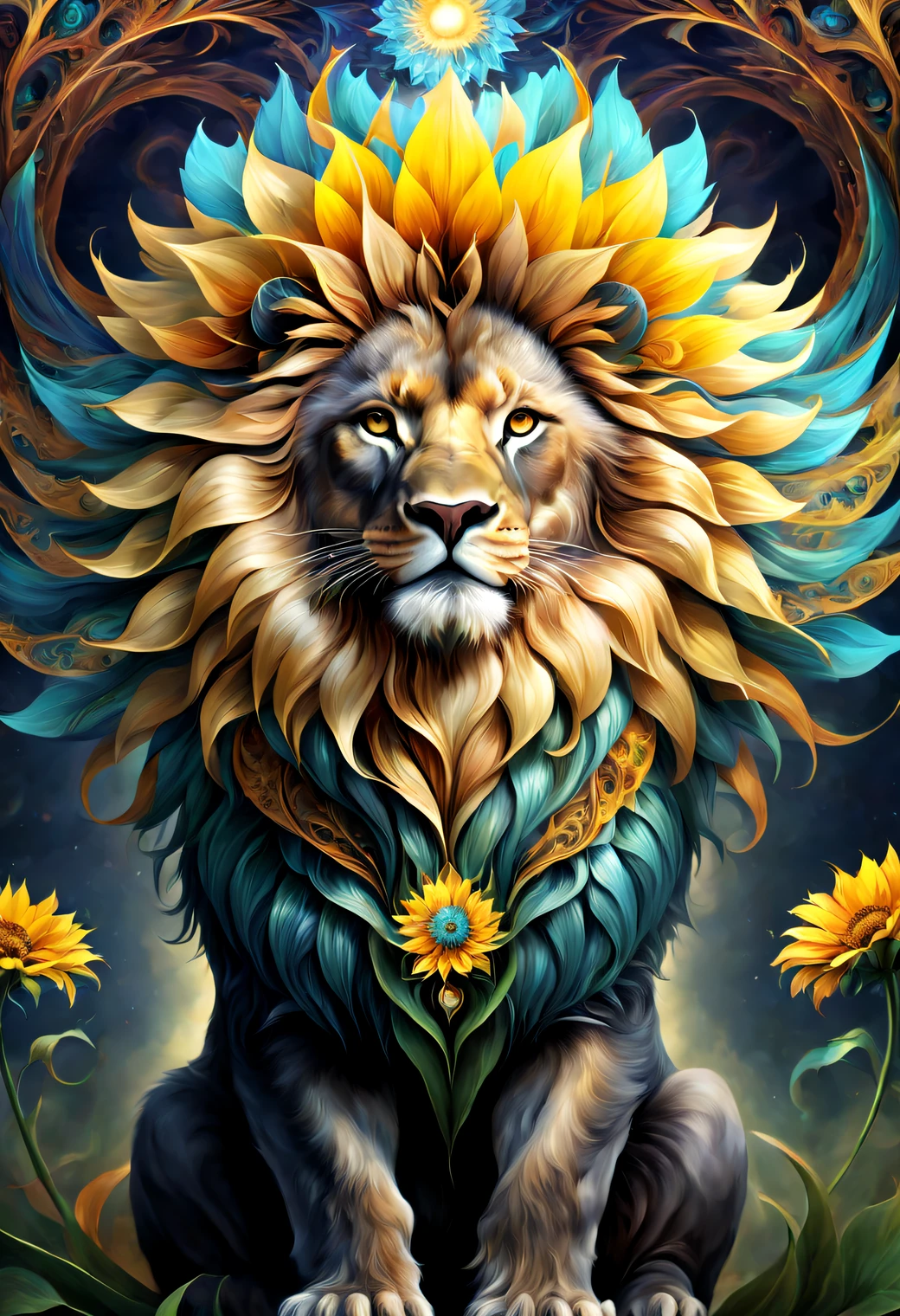 sun flower lion, Fusion, Fractal Art