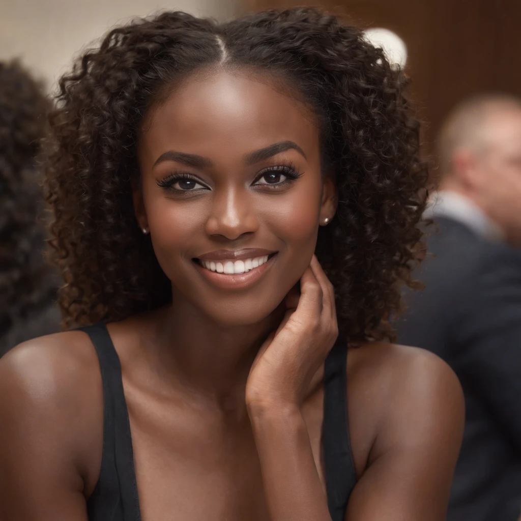 ((Dark African skin, Very deep ebony skin)), ((Its beauty undeniable)), ((Excited cute face)), ((Hyper detailed perfect eyes,)), ((pose mignonne)), ((Langue sortie)), ((Seductive )), sexy, ((suit)), ((Afro ponytail with long African curly hair,)), (( peau)), ((debout, vue de face)), ((toucher ses propres jambes dans une pose sexy)), ((corporate, office, presenting, meeting, Ville publique, people sitting around table)), Sharp Focus CGI, photoreallistic, High detail, Realstic, Masterpiece, absurdes, Best quality, Hdr, High quality, high-definition, Extremely detailed, 8k wallpaper, Intricate details, 8K UHD, Full-HD, (photo realist:1.2), contraste, intense illumination, lighting cinematic, natural lighting, veilleuse, Nuit, Illumination globale, Laughing out loud, a la piscine African women、Female sexy、people, the hague