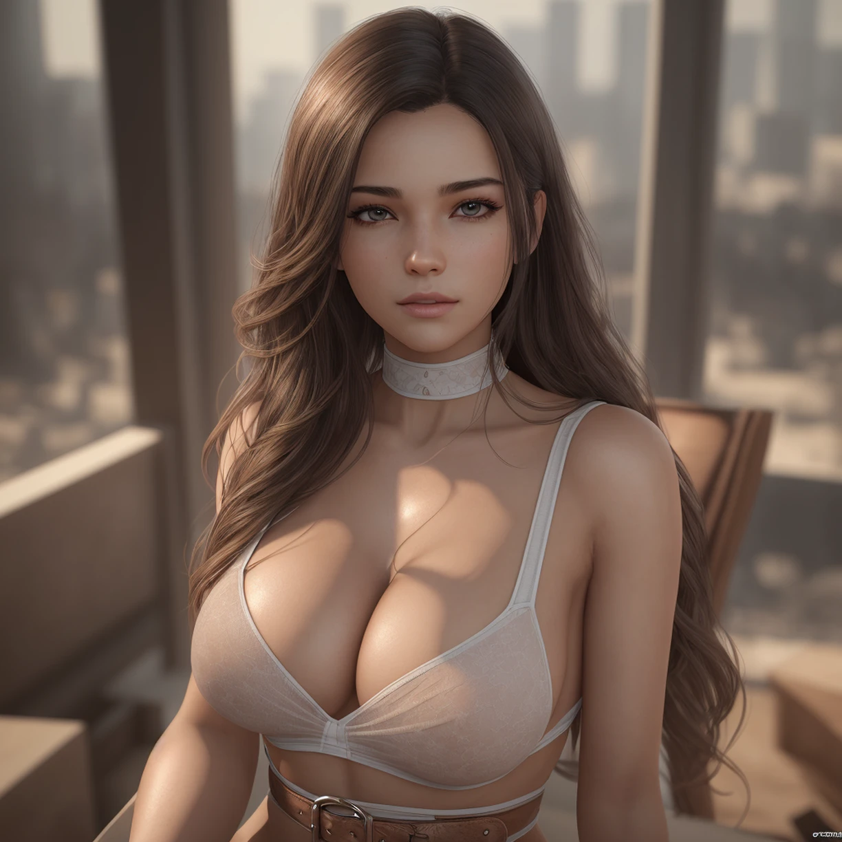 woman, pretty, wearing a shirt, sitting in office, (((big, décolleté)))),(((sexy waist))), ((hourglass figure)), ((long hair)), lipstick, photorealistic, masterpiece, realistic, realism, photorealism, high contrast, photorealistic, 8k HD high definition detailed realistic, detailed, skin texture, hyperdetailed, realistic skin texture, best quality, (photorealistic:1.4), high resolution, detailed, raw photo, photorealistic, (highly detailed skin:1.2), 8k uhd, dslr, soft lighting, high quality, film grain, Fujifilm XT3), hyper-realistic lifelike texture dramatic lighting unreal engine, uniform, neutral light, key light, bold, bright colors,   boobs --auto --s2