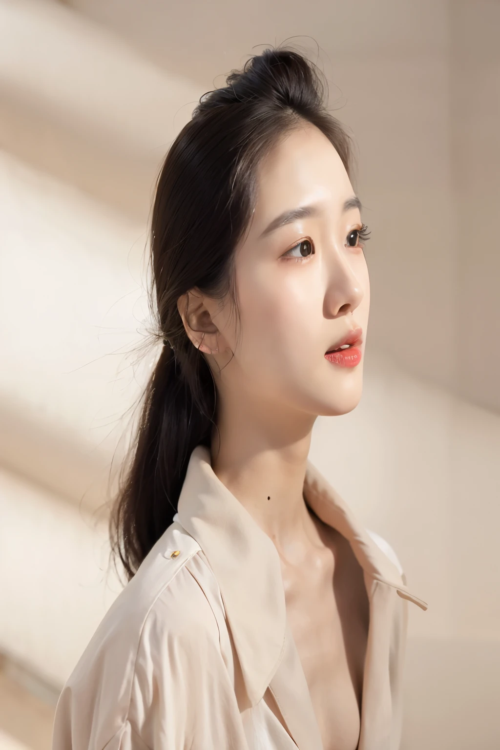 French-German woman wearing white shirt and long ponytail, woman with porcelain skin, beautiful young korean woman, gorgeous young korean woman, beautiful Korean women, korean woman, Soft light shines from the side, a young asian woman, glowing porcelain skin, Young and cute Korean face, Young and beautiful woman, delicate soft hazy lighting, Young asian woman, medium portrait soft light