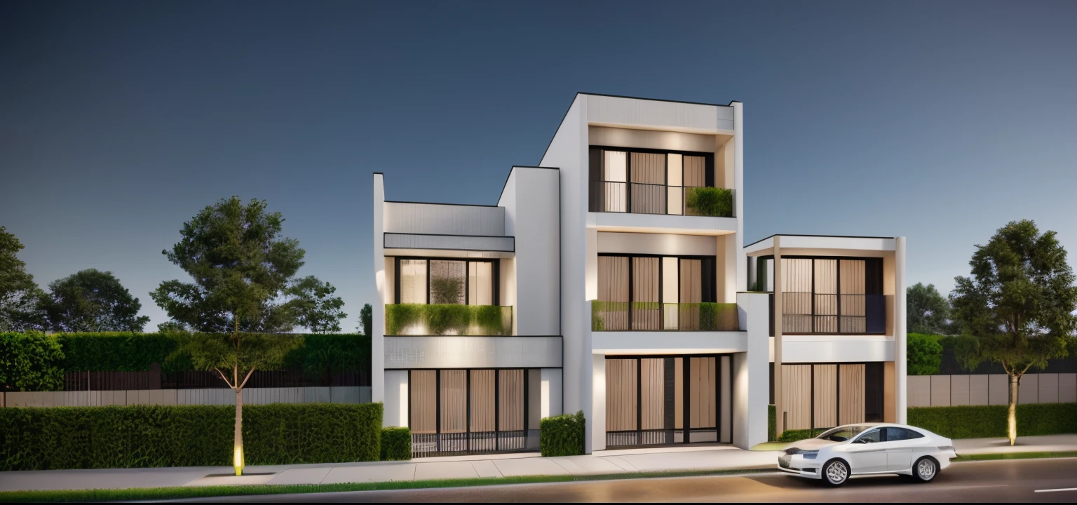 rendering of a modern residential townhouse, professional render, wide angle exterior 2023, highly detailed render, high quality rendering, realistic render, architectural render, high-quality render, detailed rendering, hyper-realistic render, hyper - realistic render, very realistic 3 d render, high render, realistic rendering, very realistic render