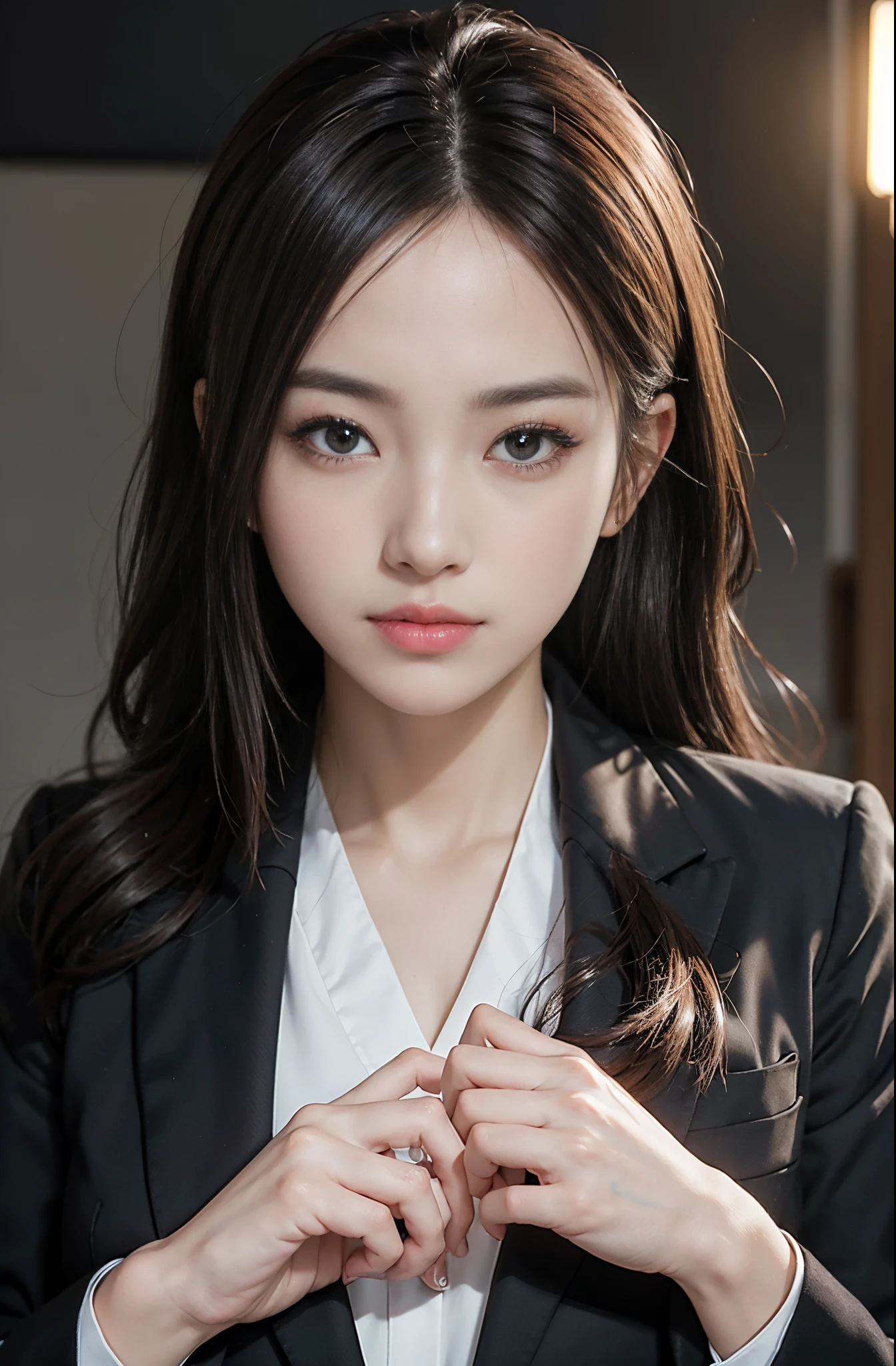 A close up of a woman in a suit putting on a tie - SeaArt AI
