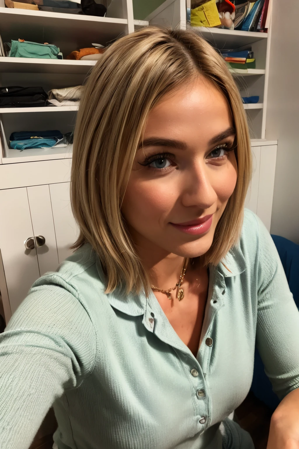 Eine junge Frau, 20 Jahre alt, Ihr Vater stammt aus Asien, ihre Mutter aus Deutschland, She is slim and has slightly tanned skin, Ihr Haar ist mittellang und dunkelblond, Ihre Augen sind blau, She has a charming smile and is small, Cute dimples, 8K, HDR