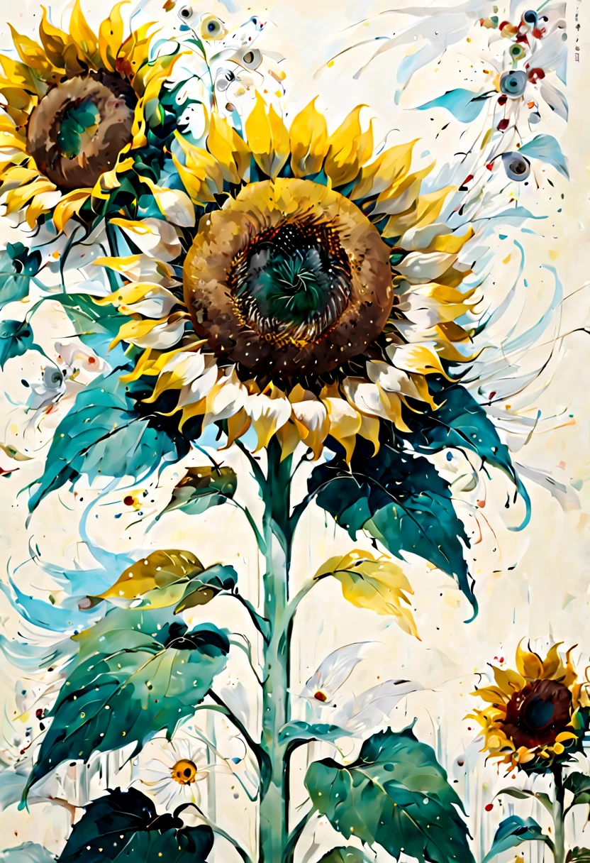 by Wu Guanzhong, (Sunflower), intricate, (best quality, masterpiece, Representative work, official art, Professional, unity 8k wallpaper:1.3)