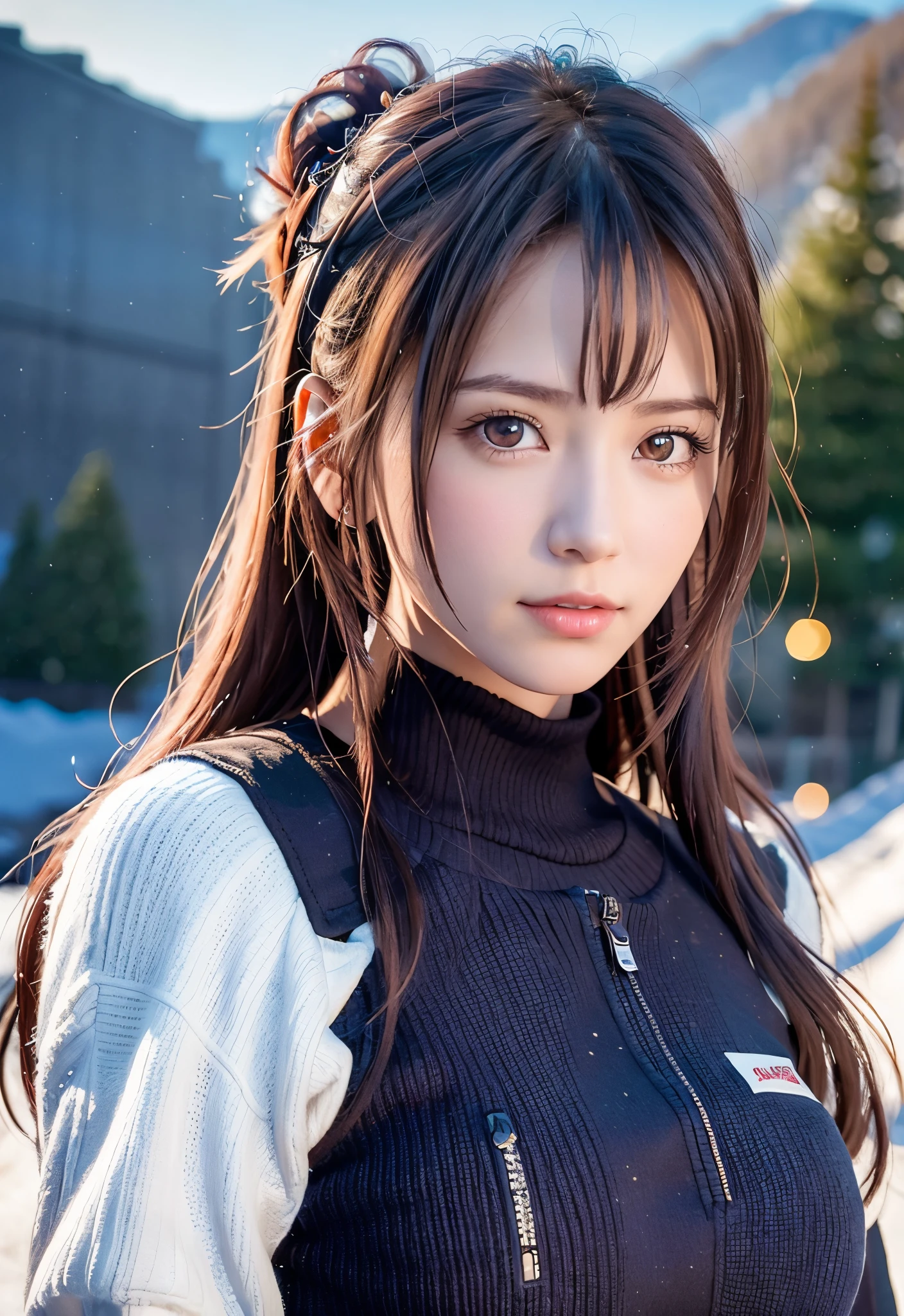 A close up of a woman with long hair wearing a black vest - SeaArt AI
