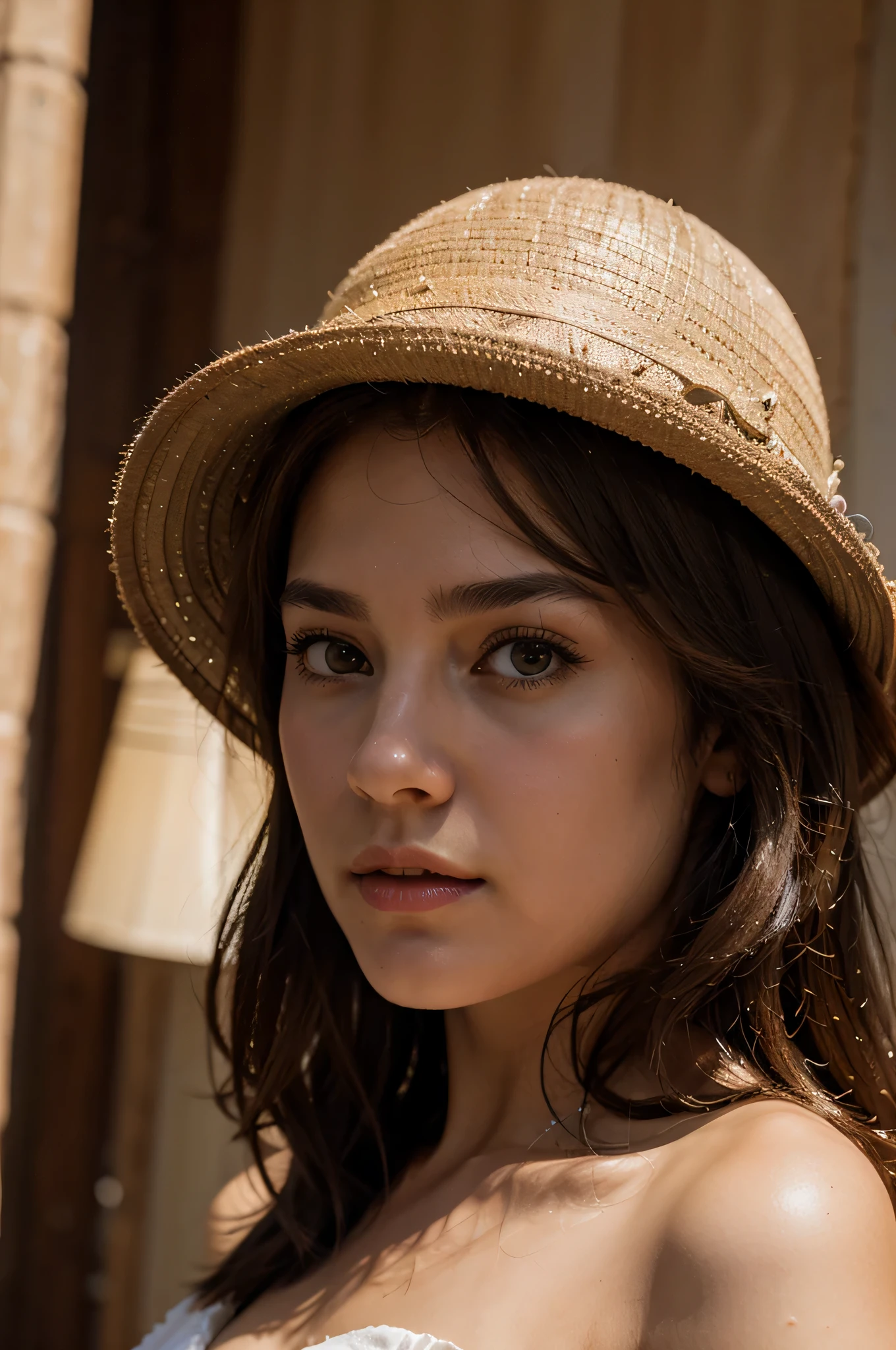 (masterpiece),(best quality), illustration, (fantasy:1.4), long brown hair, long eyelashes, round eyes, faint smile, Surrealism, shadow, comfort, stereoscopic view, atmospheric perspective, 8k, Super details, precise, best quality, ultra high definition, textured skin, long skirt, a moon, flowers , Paper_cut