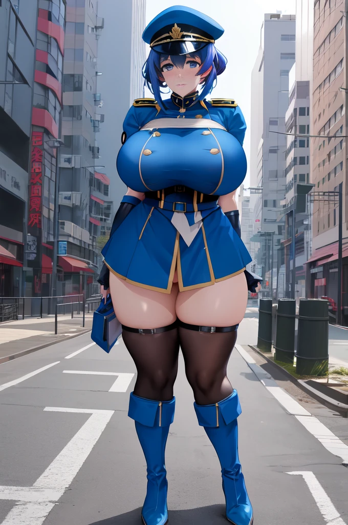 anime character in uniform posing on a city street corner, thicc, oppai cyberpunk, (nsfw) seductive anime girl, voluptous curvy milf, female protagonist 👀 :8, top rated on pixiv, oppai, ami mizuno fanart, best anime 4k konachan wallpaper, at pixiv, popular on pixiv