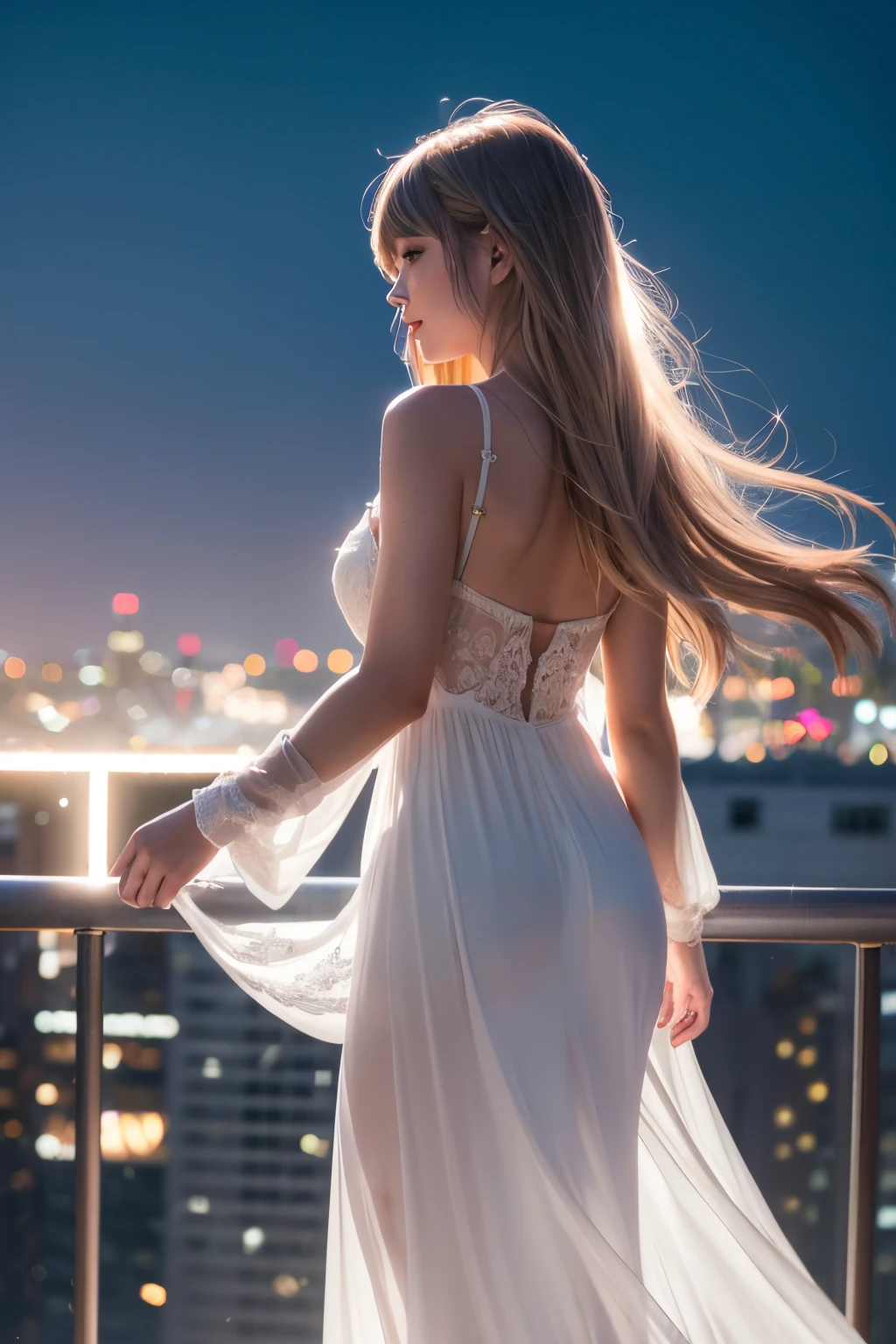Beautiful Chinese waifu, early 30s, brunette hair, silk pyjamas, white lace bra, thunder storm out of the windows 