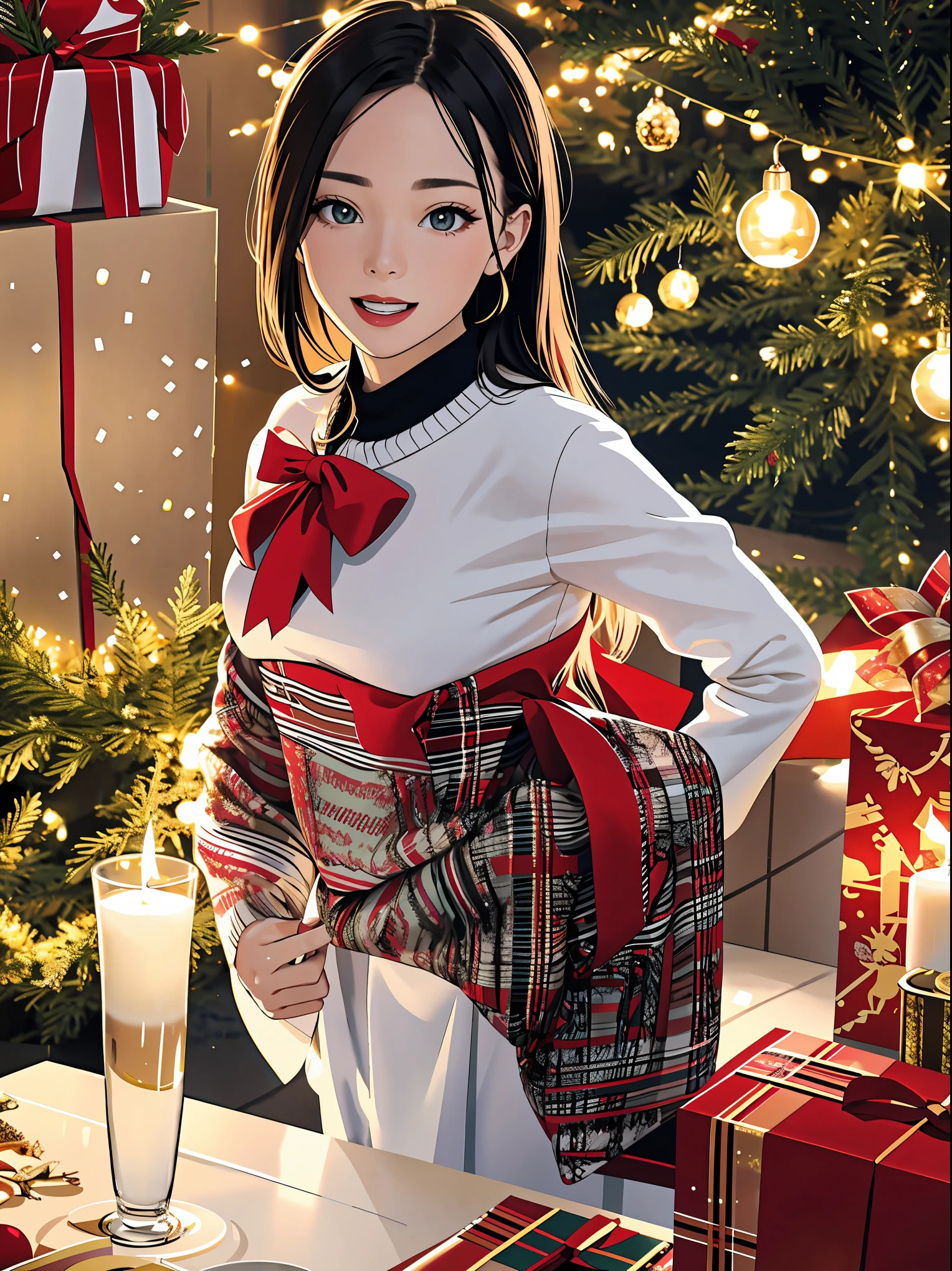 (best quality,4k,8k,highres,masterpiece:1.2),ultra-detailed,realistic,gifts,table,Christmas tree,decorations,wrapping ,bows,ribbon,presents,holiday spirit,vibrant colors,warm lighting,cozy atmosphere,toys,cards,candles,snowflakes,joyful,celebration,exquisite details,exciting surprises,shiny ornaments,sparkling tinsel,beautifully wrapped,excited children,anticipation,festive mood,magical ambiance,delightful moment,wonderful memories,family gathering,cheerful faces,Christmas magic,extravagant,abundance of presents,HDR,UHD,studio lighting,ultra-fine painting,sharp focus,physically-based rendering,professional,vivid colors,bokeh.