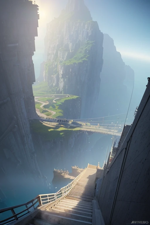 A highly detailed matte painting of the long stairs that go below the ocean to the bottom of the Mariana Trench by Studio Ghibli, Makoto Shinkai, by Artgerm, by beeple, volumetric lighting, octane render, 4K resolution, trending on artstation, masterpiece
