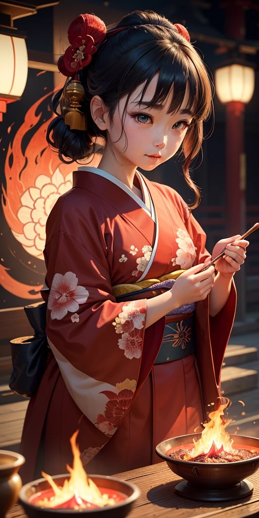 A girl in traditional Japanese clothing, wearing a beautiful kimono, with intricate patterns and vibrant colors. She has delicate features and graceful movements that capture the essence of Japanese culture. Her eyes are bright and full of curiosity, reflecting the rich heritage of her ancestors. Her lips are adorned with a hint of a smile, radiating warmth and kindness.
In the background, a majestic dragon soars through the air, its scales shimmering in shades of deep red and gold. The dragon's mighty wings unfurl, casting a shadow on the girl and the surrounding landscape. Its presence symbolizes power, wisdom, and protection.
The vibrant flames of a fire dance to the rhythm of the wind, creating a mesmerizing display of light and heat. The flames flicker and swirl, casting a warm glow on the girl's face and illuminating the intricate details of her kimono. The fire represents the passion and resilience of the Japanese people, burning bright even in the face of adversity.
The artwork is created using a medium of traditional Japanese painting techniques, blending the precision of brushstrokes with the depth and richness of colors. It captures the essence of Japanese culture, highlighting the beauty of its traditions and the strength of its spirit.
With (best quality, 4k, highres, masterpiece:1.2), every detail is rendered with ultra-detailed precision. The image is brought to life with realistic textures and vivid colors, immersing the viewer in the enchanting world of Japanese culture.
The overall color palette is a harmonious blend of vibrant reds, deep golds, and subtle hints of cool blues and greens. This color scheme adds depth and dimension to the artwork, enhancing the visual impact and bringing out the beauty of the Japanese cultural elements.
The lighting is soft and warm, mimicking the gentle glow of lanterns that dot the Japanese landscape. It casts subtle shadows, adding depth and dimension to the scene. The interplay of light and shadow enhances