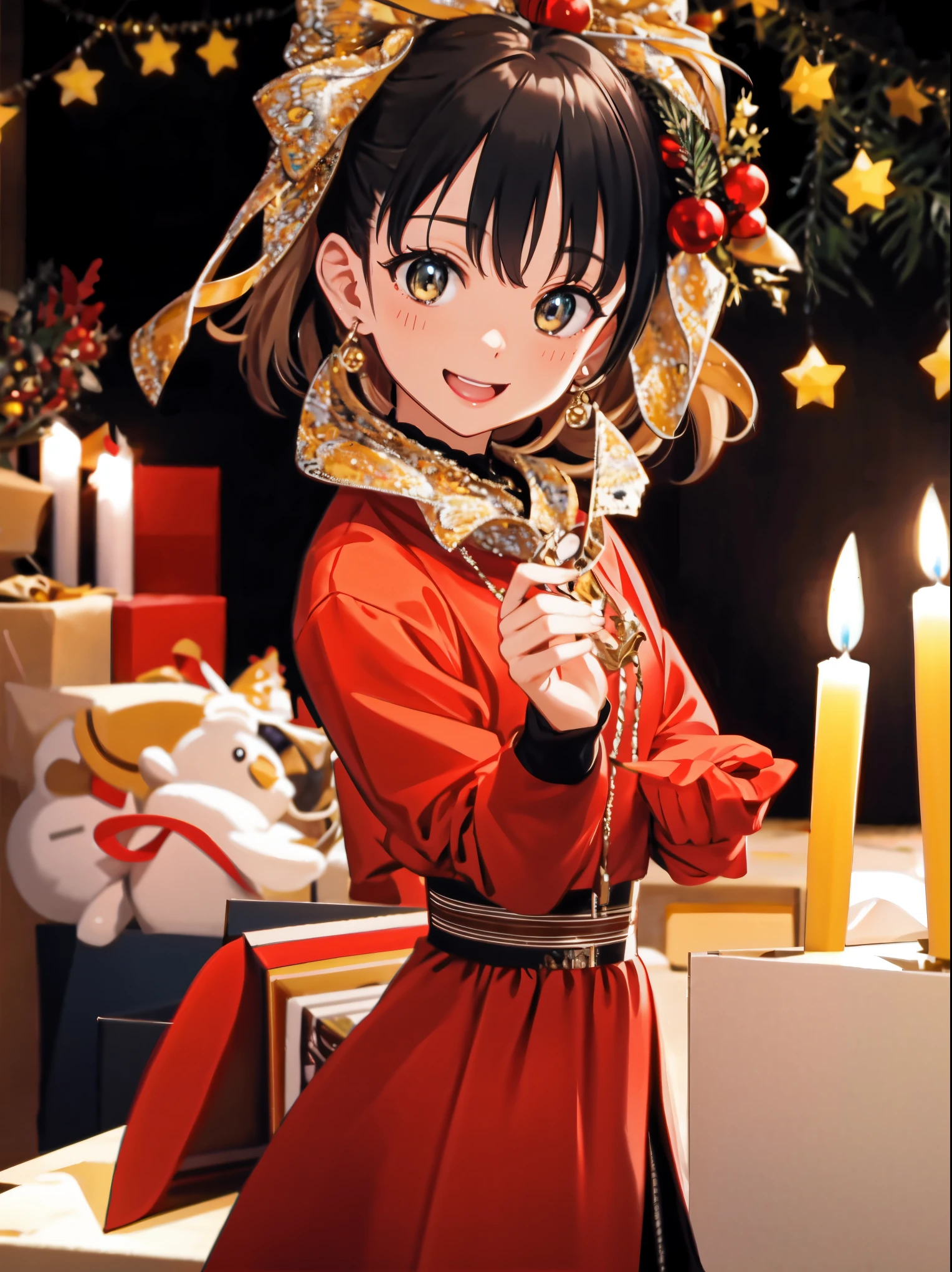 (best quality,4k,8k,highres,masterpiece:1.2),ultra-detailed,realistic,gifts,table,Christmas tree,decorations,wrapping ,bows,ribbon,presents,holiday spirit,vibrant colors,warm lighting,cozy atmosphere,toys,cards,candles,snowflakes,joyful,celebration,exquisite details,exciting surprises,shiny ornaments,sparkling tinsel,beautifully wrapped,excited children,anticipation,festive mood,magical ambiance,delightful moment,wonderful memories,family gathering,cheerful faces,Christmas magic,extravagant,abundance of presents,HDR,UHD,studio lighting,ultra-fine painting,sharp focus,physically-based rendering,professional,vivid colors,bokeh.