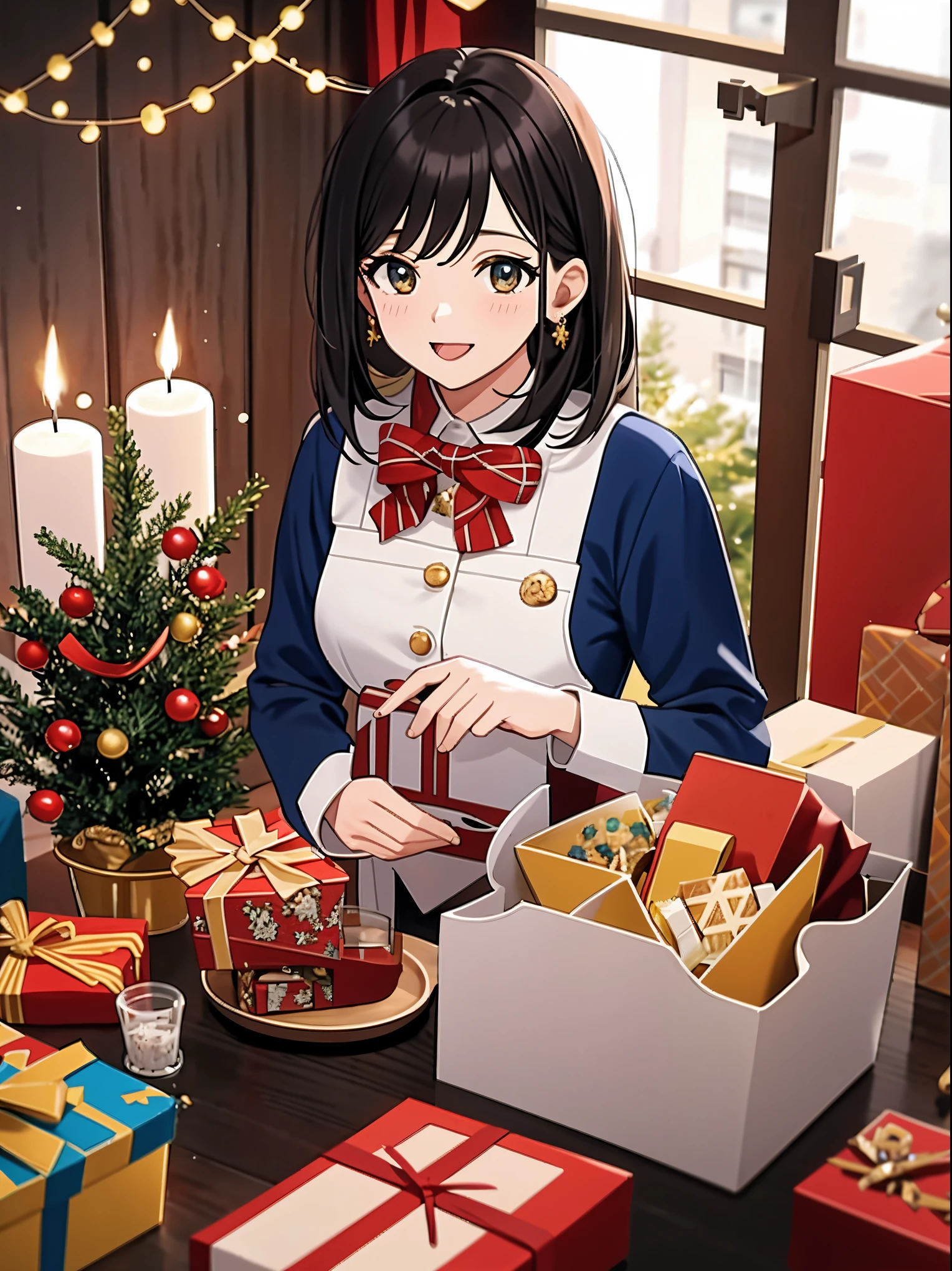 (best quality,4k,8k,highres,masterpiece:1.2),ultra-detailed,realistic,gifts,table,Christmas tree,decorations,wrapping ,bows,ribbon,presents,holiday spirit,vibrant colors,warm lighting,cozy atmosphere,toys,cards,candles,snowflakes,joyful,celebration,exquisite details,exciting surprises,shiny ornaments,sparkling tinsel,beautifully wrapped,excited children,anticipation,festive mood,magical ambiance,delightful moment,wonderful memories,family gathering,cheerful faces,Christmas magic,extravagant,abundance of presents,HDR,UHD,studio lighting,ultra-fine painting,sharp focus,physically-based rendering,professional,vivid colors,bokeh.