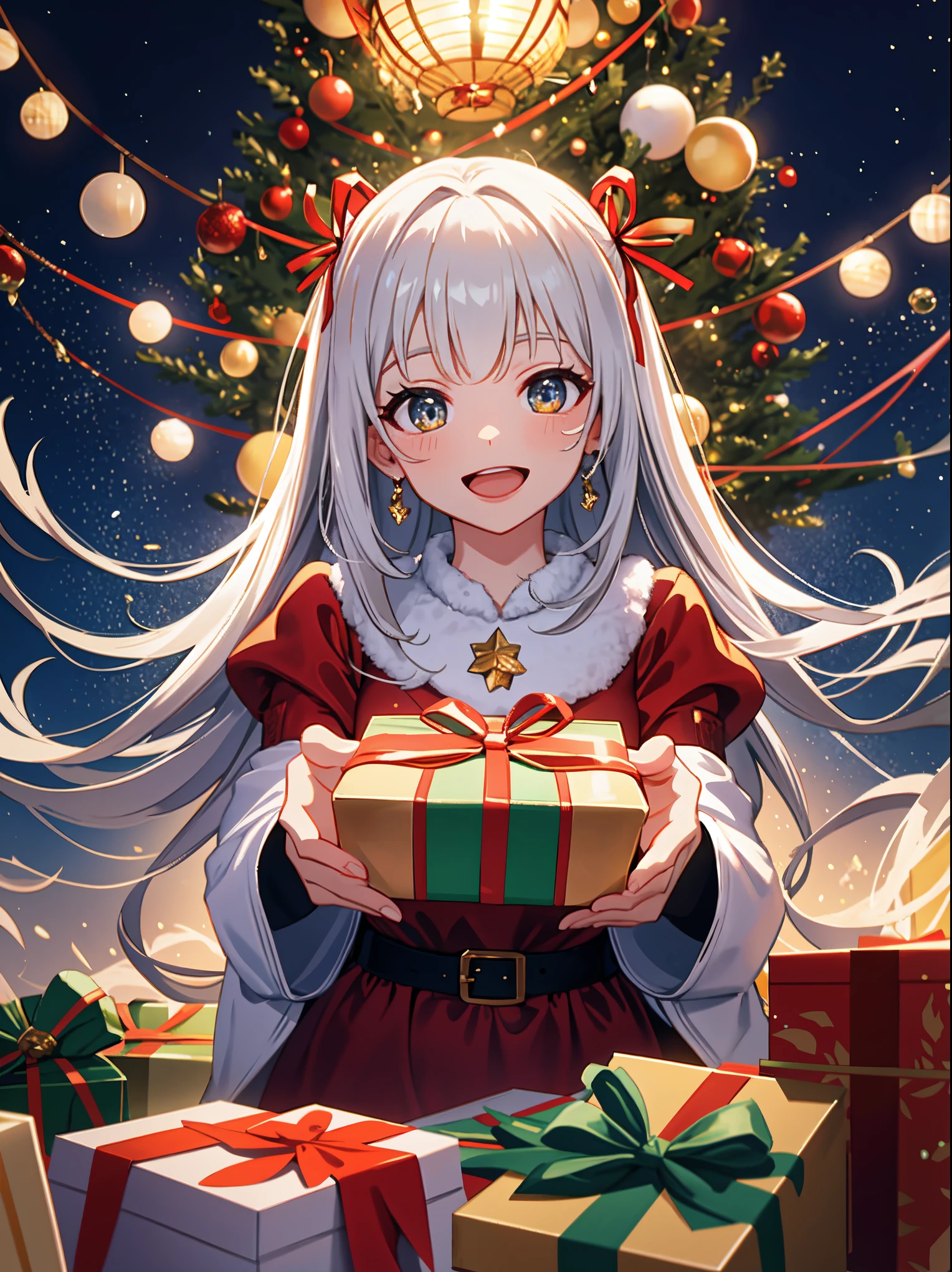 (best quality,4k,8k,highres,masterpiece:1.2),ultra-detailed,realistic,gifts,table,Christmas tree,decorations,wrapping ,bows,ribbon,presents,holiday spirit,vibrant colors,warm lighting,cozy atmosphere,toys,cards,candles,snowflakes,joyful,celebration,exquisite details,exciting surprises,shiny ornaments,sparkling tinsel,beautifully wrapped,excited children,anticipation,festive mood,magical ambiance,delightful moment,wonderful memories,family gathering,cheerful faces,Christmas magic,extravagant,abundance of presents,HDR,UHD,studio lighting,ultra-fine painting,sharp focus,physically-based rendering,professional,vivid colors,bokeh.