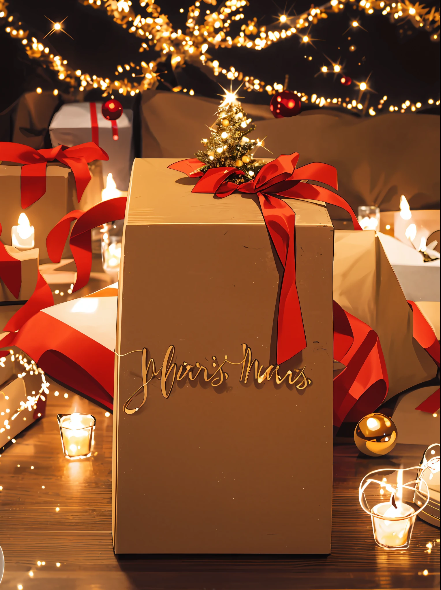 (best quality,4k,8k,highres,masterpiece:1.2),ultra-detailed,realistic,gifts,table,Christmas tree,decorations,wrapping ,bows,ribbon,presents,holiday spirit,vibrant colors,warm lighting,cozy atmosphere,toys,cards,candles,snowflakes,joyful,celebration,exquisite details,exciting surprises,shiny ornaments,sparkling tinsel,beautifully wrapped,excited children,anticipation,festive mood,magical ambiance,delightful moment,wonderful memories,family gathering,cheerful faces,Christmas magic,extravagant,abundance of presents,HDR,UHD,studio lighting,ultra-fine painting,sharp focus,physically-based rendering,professional,vivid colors,bokeh.