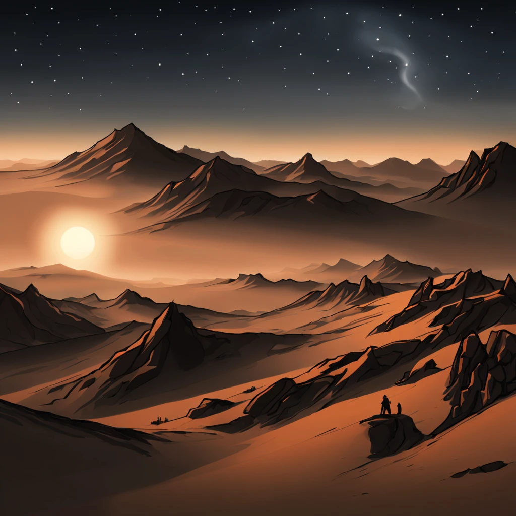 [[create an amazing matte painting for a classic Christmas card, crie uma obra-prima em pintura]], [[[add desert scene illustration with dunes, ao fundo uma manjedoura com o menino Jesus e um feixe de luz brilhante, multicolored light coming from the starry night sky to the baby]]], [[[a beautiful and perfect matte painting for Christmas card]]]