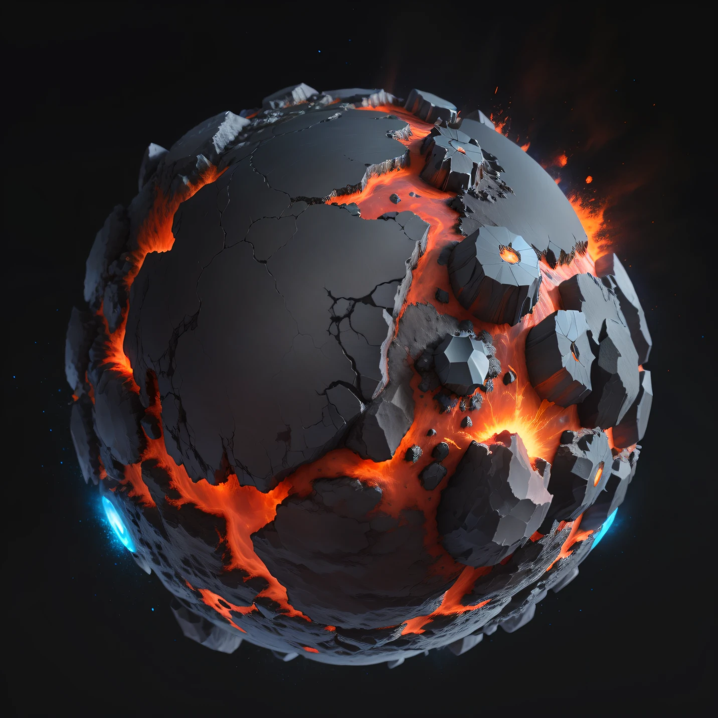 Colorful rock sphere close-up, glowing magma sphere, PBR materials, apocalyptic spherical explosion, stylized material bssrdf, made of lava, stylized pbr materials, Colorful fireball, red planetoid exploding, reality explosion, enough, Lava texture, molten lava, stylized 3d, Rendering with Octane，starryskybackground，Starry sky light background，high definition resolution，Ultra-clear resolution，4K，8K，Starry sky scene