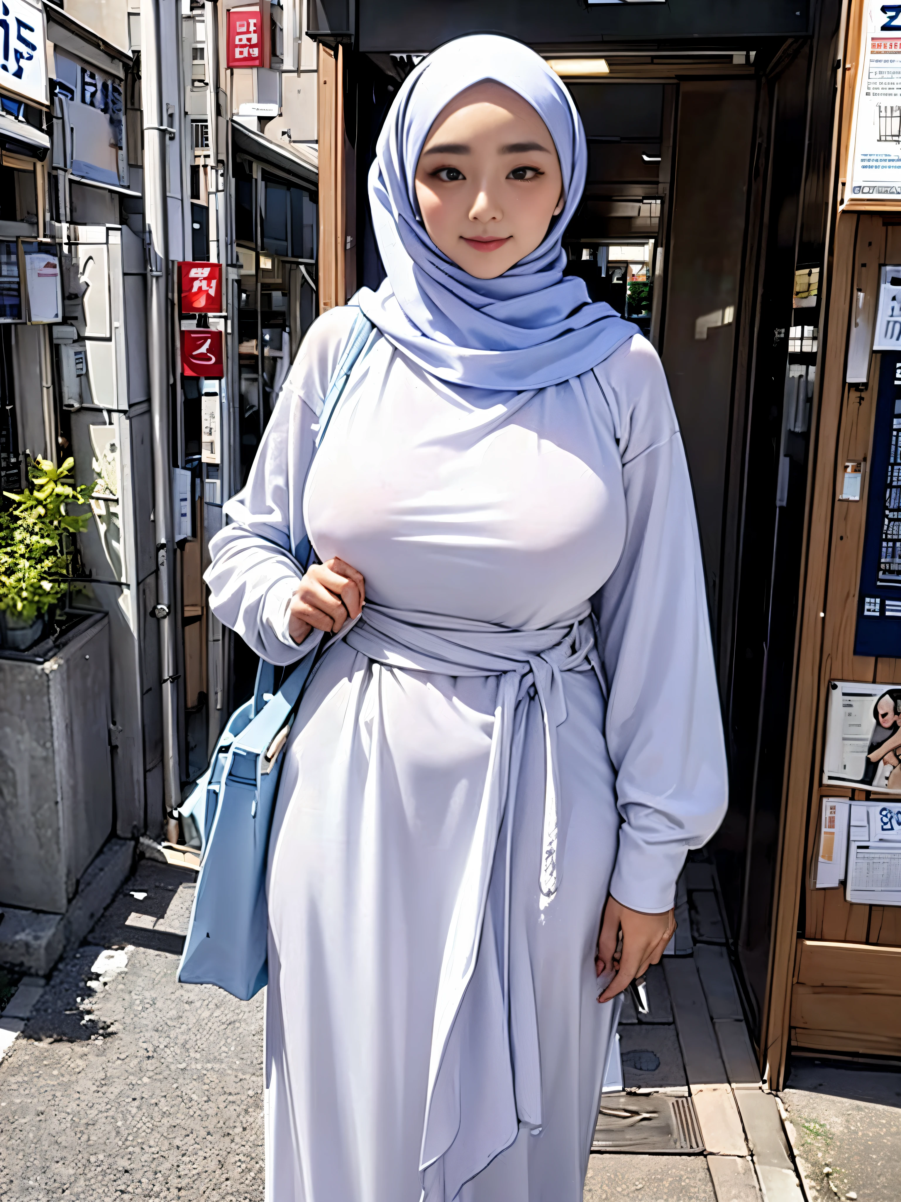Very beautiful hijabi girl with detailed perfect face and perfect body, wearing long dress muslim attire, 1girl, 8k, octane rendering