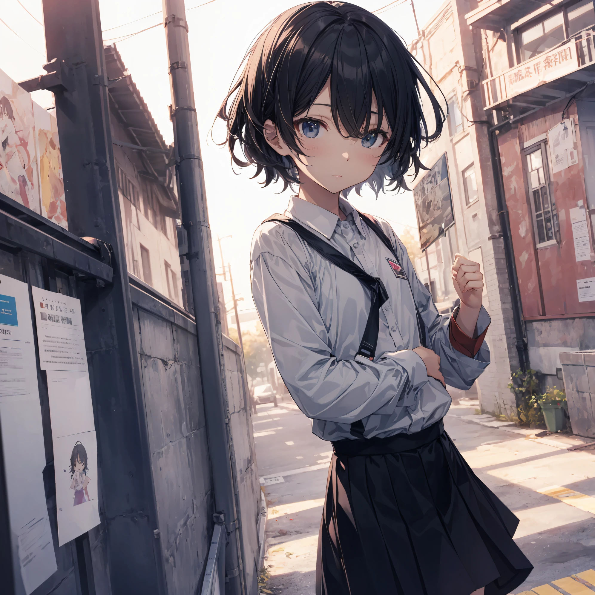 Anime girl in school uniform standing on a city street - SeaArt AI