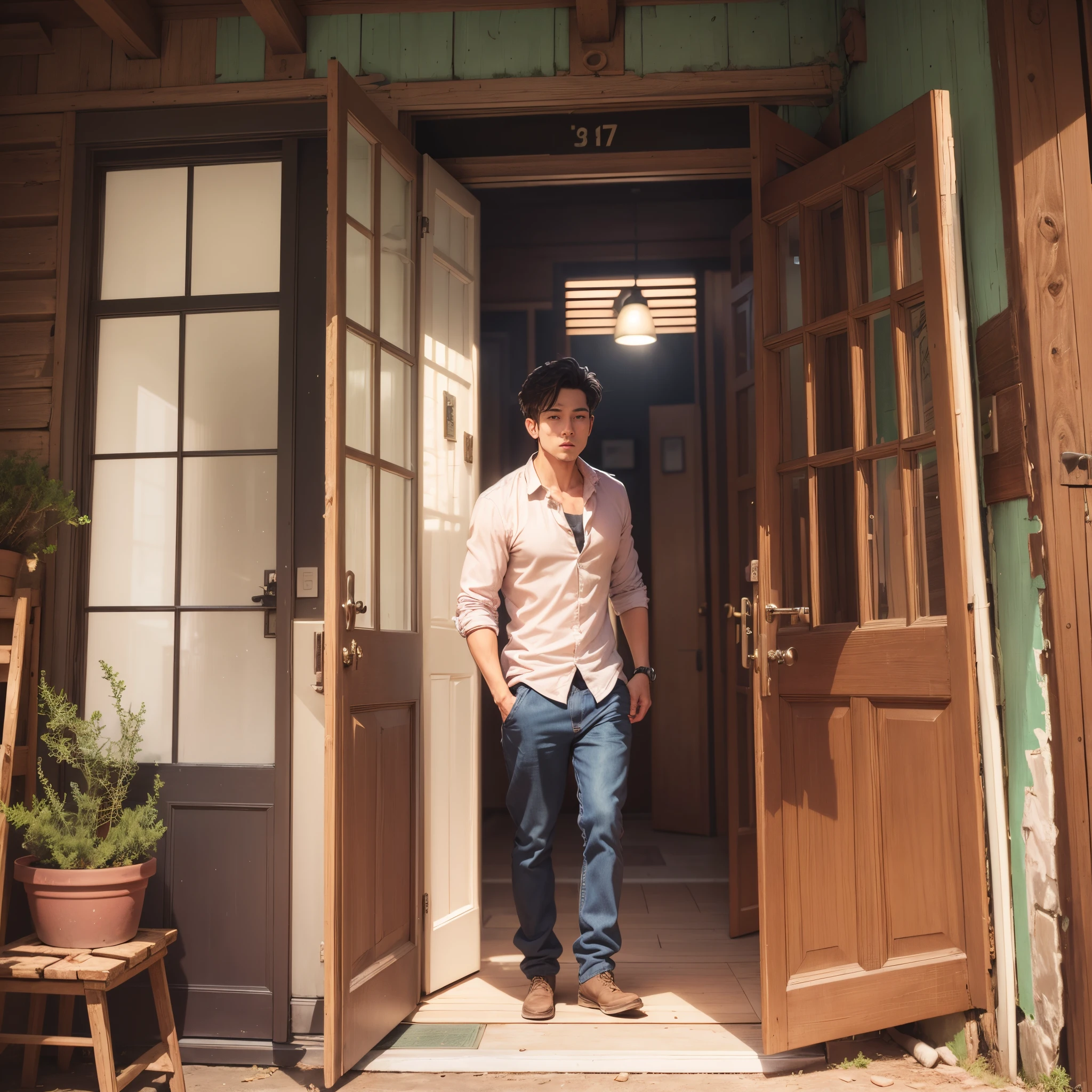 a man open the door and entering in his house --auto --s2