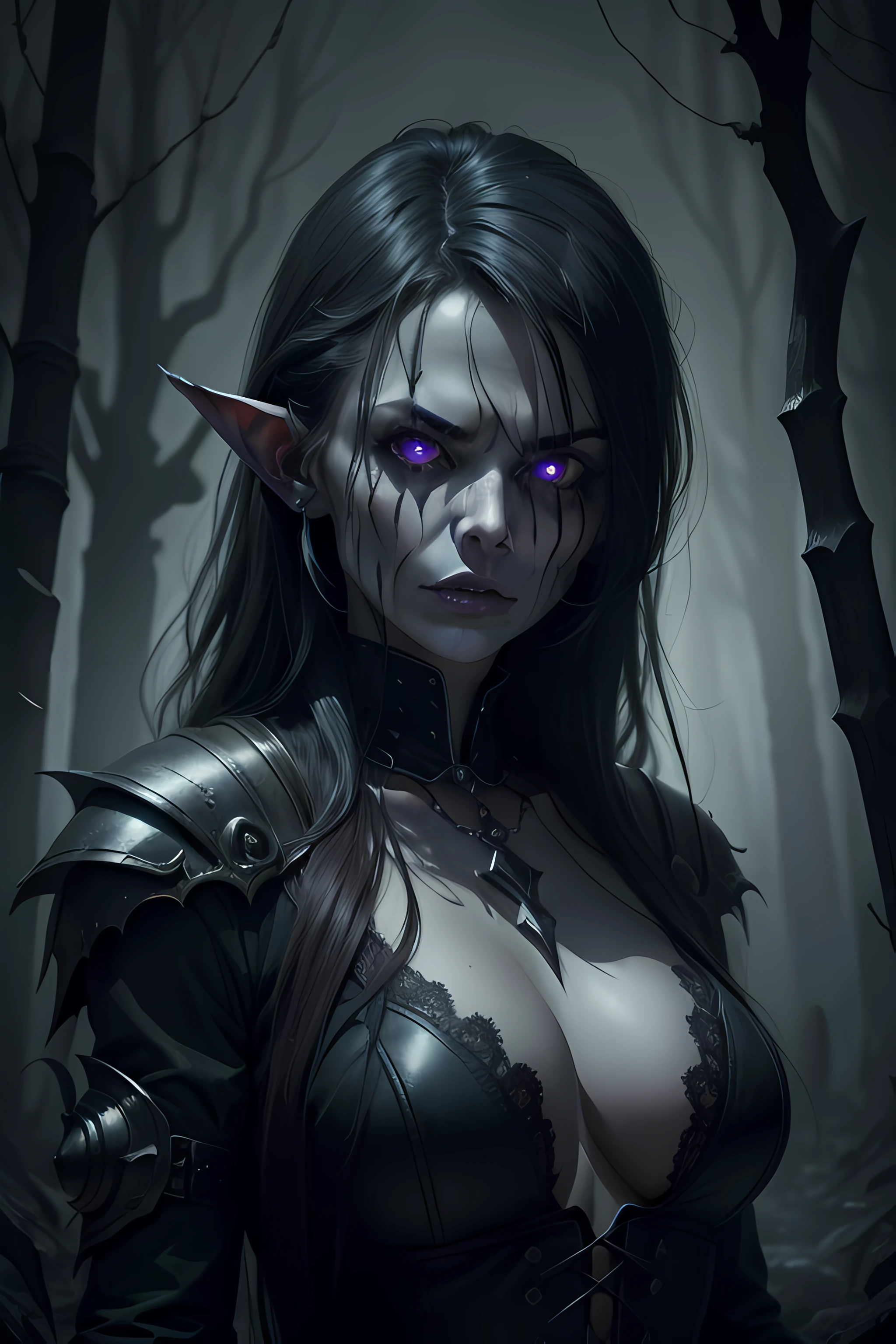 "(best quality, ultra-detailed, realistic:1.37), undead female goblin warrior, eerie night graveyard, haunting atmosphere, moonlit cemetery, creepy tombstones, misty fog, flickering torches, dark shadows, eerie blue lighting, intense expression, worn battle armor, sharp teeth, menacing presence, glowing eyes, creepy forest backdrop, supernatural strength, fearsome weapon, gothic vibe, spooky ambiance, sinister aura, surreal composition, mysterious storytelling, macabre visuals, high contrast, dramatic contrast, hauntingly beautiful, nightmarish scene, surreal fantasy, sinister beauty, chilling atmosphere, dark fantasy, nightmare creature, darkly enchanting, bone-chilling aesthetic, unnerving presence, ethereal apparition, supernatural powers, ancient curse, captivating darkness, foreboding energy, otherworldly warrior, undead realm"