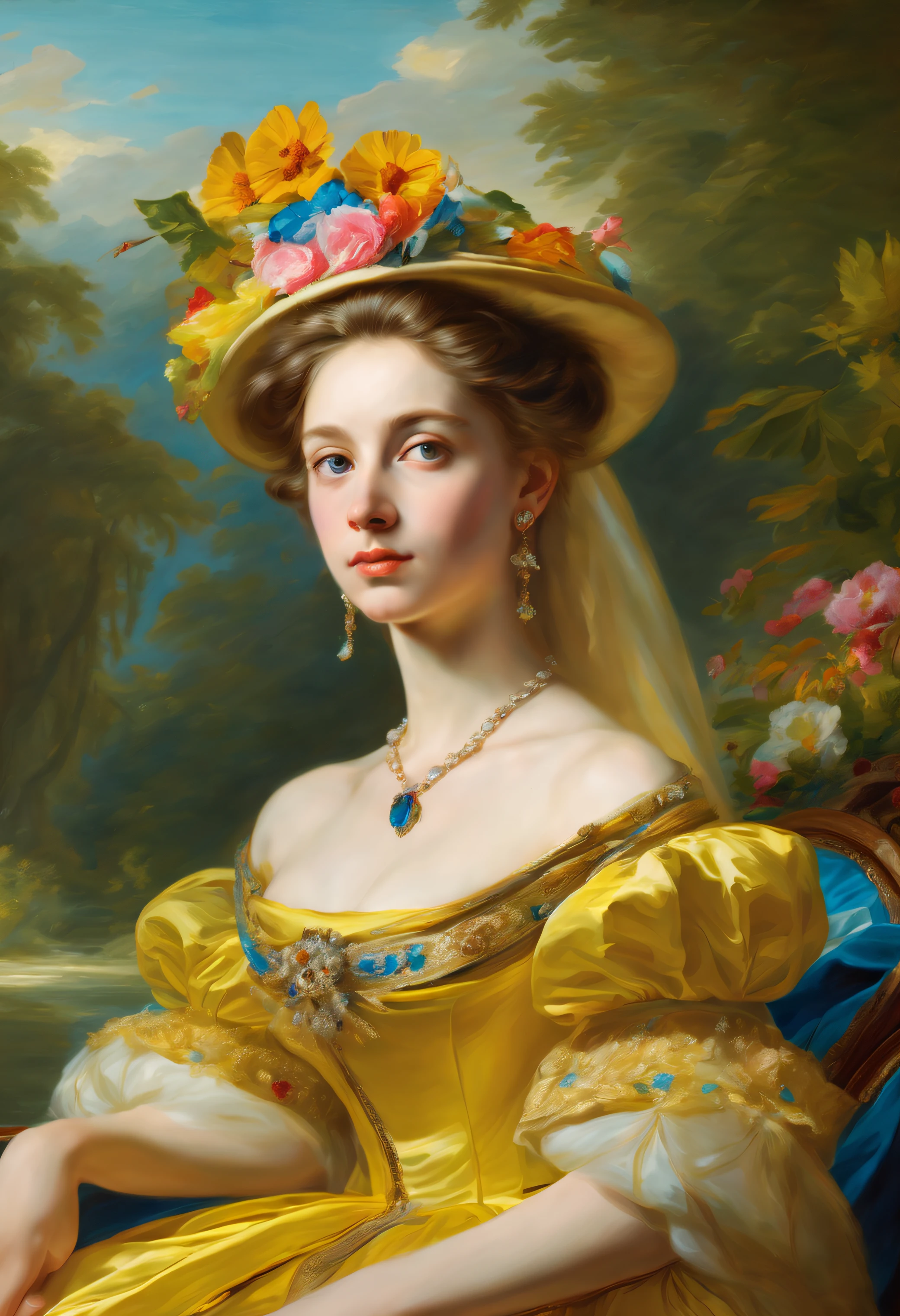 Princess Elizaveta Esperovna Trubetskoy in nature.((Franz-Xaver-Winterhalter style)), oil painting, Ceremonial portrait, Bright color, ((極端なディテール)), ((tmasterpiece)), Complex key, ((Single Shot)), Impression, hyper realisitc, perspective, 8K