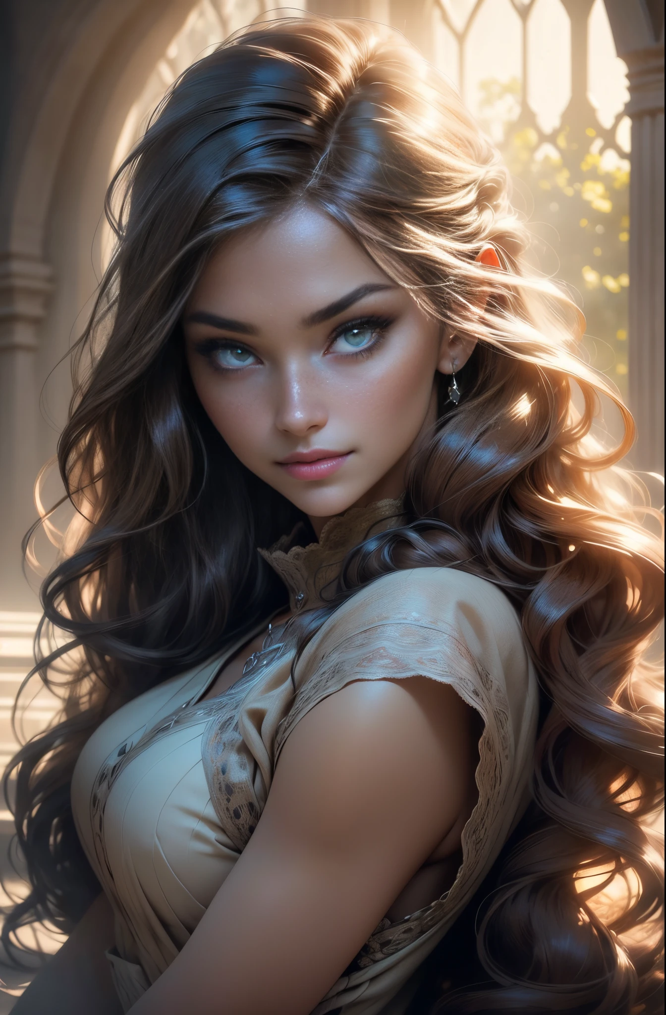 (best quality,4k,8k,highres,masterpiece:1.2),ultra-detailed,(realistic,photorealistic,photo-realistic:1.37),beautiful detailed eyes,beautiful detailed lips,extremely detailed face,soft skin,delicate facial features,slightly arched eyebrows,naturally glowing complexion,subtle blush on cheeks,defined jawline,enhanced cheekbones,thin,long eyelashes,dreamy gaze,mesmerizing smile,vibrant eyes,colorful irises,piercing stare,fine lines and wrinkles,tastefully aged,expressive face,strong and confident expression,elegant facial proportions,graceful and mature features,natural beauty,charming and sophisticated face,fine hair strands,captivating beauty,polished and sophisticated look,special attention to realistic skin texture,subtle highlights and shadows,subtle makeup emphasizing natural beauty,detailed facial contours,perfect symmetry,some freckles on cheeks,wisdom reflected in the eyes,confidence and poise,unique character and personality,age-appropriate beauty,mid-length wavy hair,soft and flowing hair,delicate wisps framing the face,graceful movement,neutral and warm color palette,soft lighting with a gentle glow,natural,flattering and soft lighting,subtle backlighting,romantic atmosphere,subtle color grading to enhance warmth and depth,aesthetic composition,evoking a sense of elegance and grace,harmonious and balanced composition,refined and sophisticated artwork,proud and mature beauty,gentle and serene demeanor,classic and timeless look.