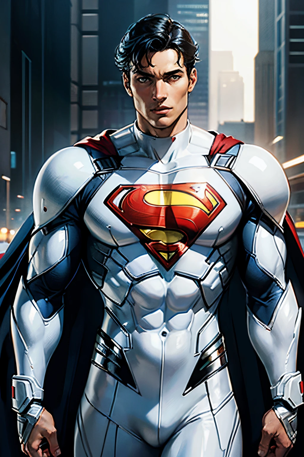 Realistic depiction of an advanced cybersuit in white, Superman из DC Comics