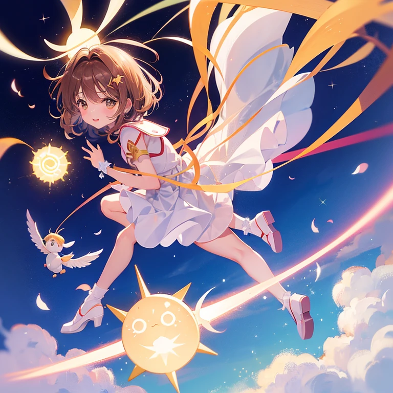 Cardcaptor Sakura、clear card version、kinomoto sakura、kirakira、fluffly、clear sky and sun、ssmile、There is a rainbow in the sky、Flying in the sky