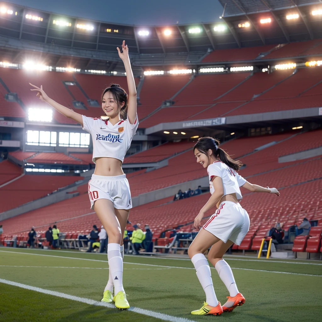 best qualityer,tmasterpiece,超高分辨率,(realisticlying:1.4),highly detailed,Professional lighting smile,play soccer,In the stadium,Tight crop top and shorts。
信息
